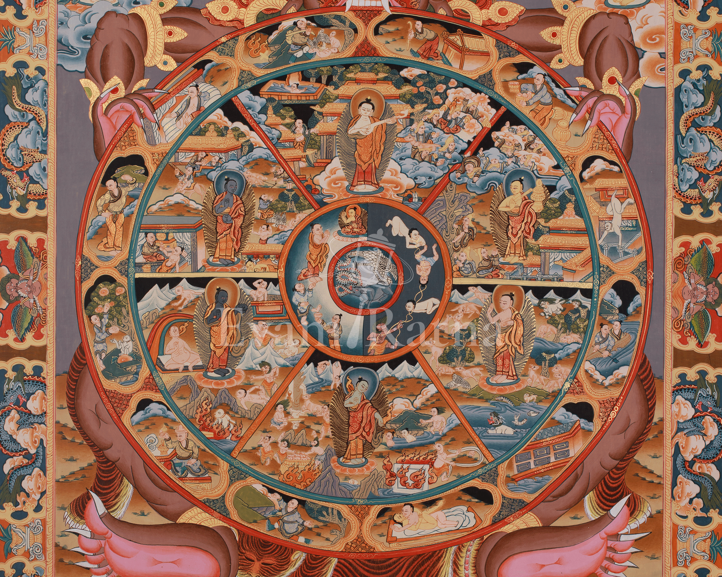 Hand-painted Wheel of Life Thangka | Thangka Painting