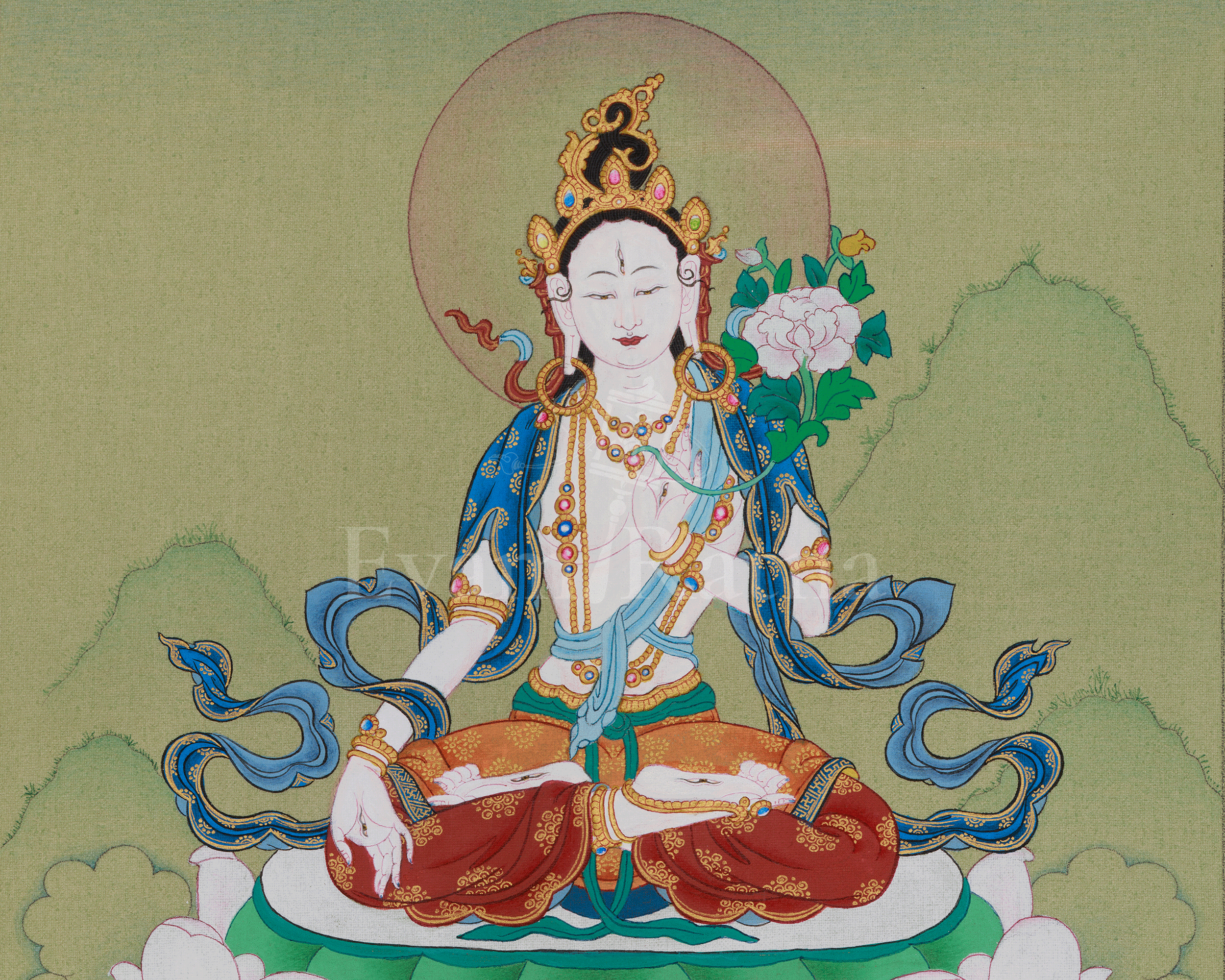Healing Deity White Tara Artwork | Sita Tara | Seven-Eyed Traditional Thangka