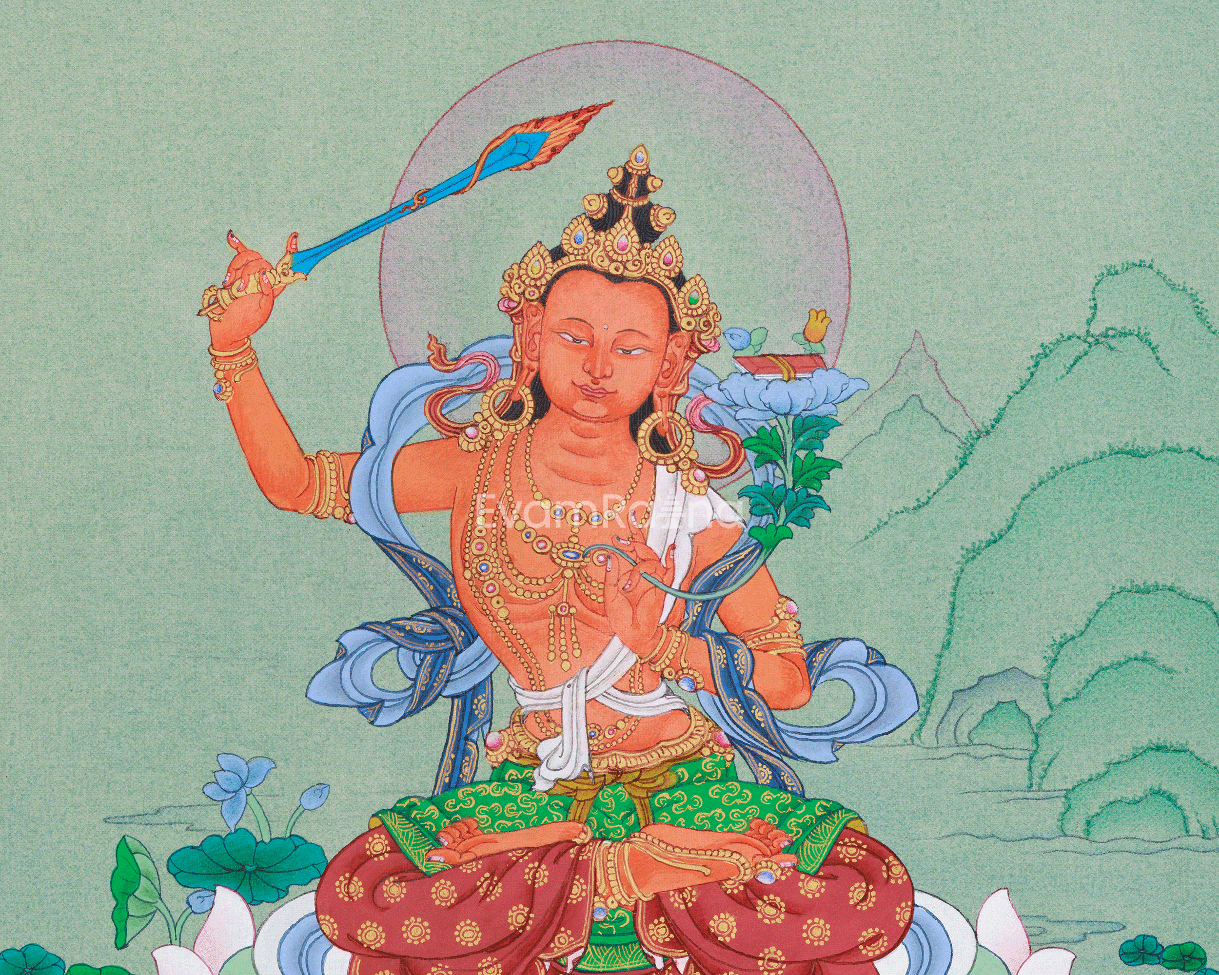 Sacred Manjushri Wisdom Artwork | Tibetan Bodhisattva of Clarity