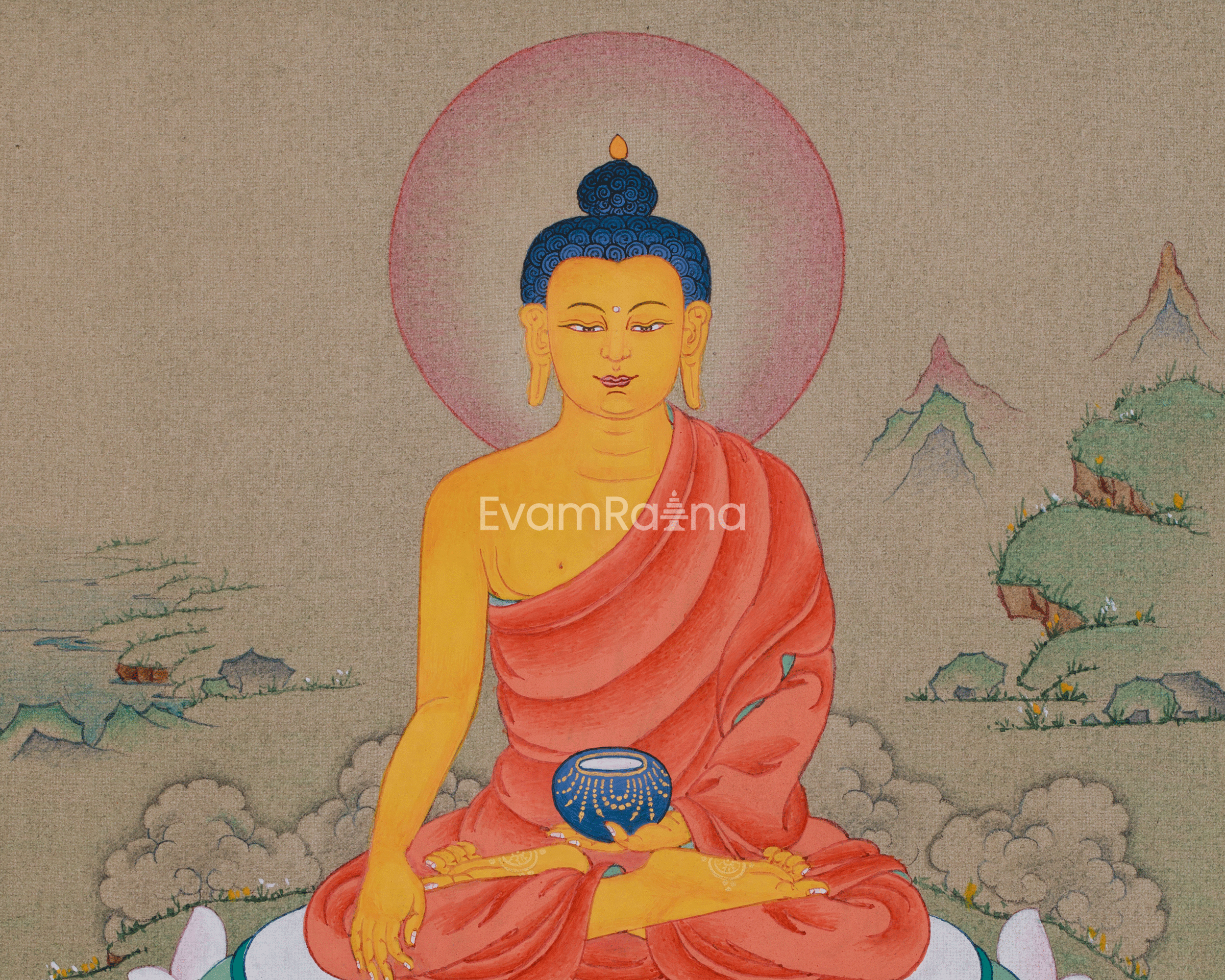 Hand-Painted Peaceful Deity Shakyamuni Buddha Thangka | A Symbol of Enlightenment