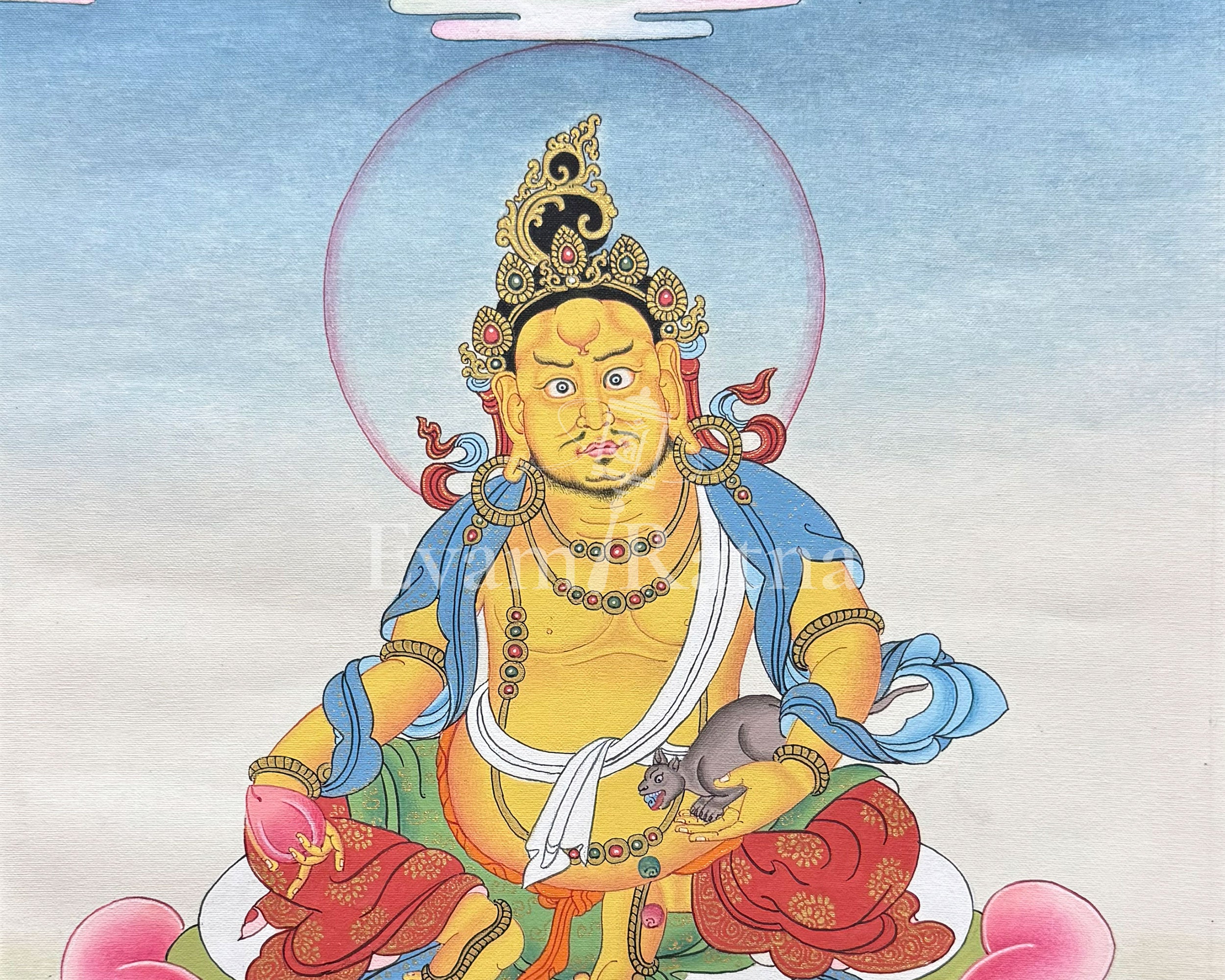 Dzambhala Thangka With Brocade | Symbol of Prosperity and Abundance