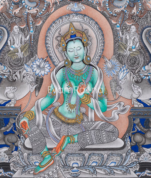 High- Quality Green Tara Guru Nepali Print | Mother Tara Nepali Painting For Home Decoration