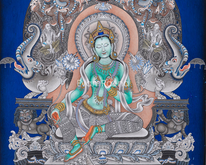 High- Quality Green Tara Guru Nepali Print | Mother Tara Nepali Painting For Home Decoration