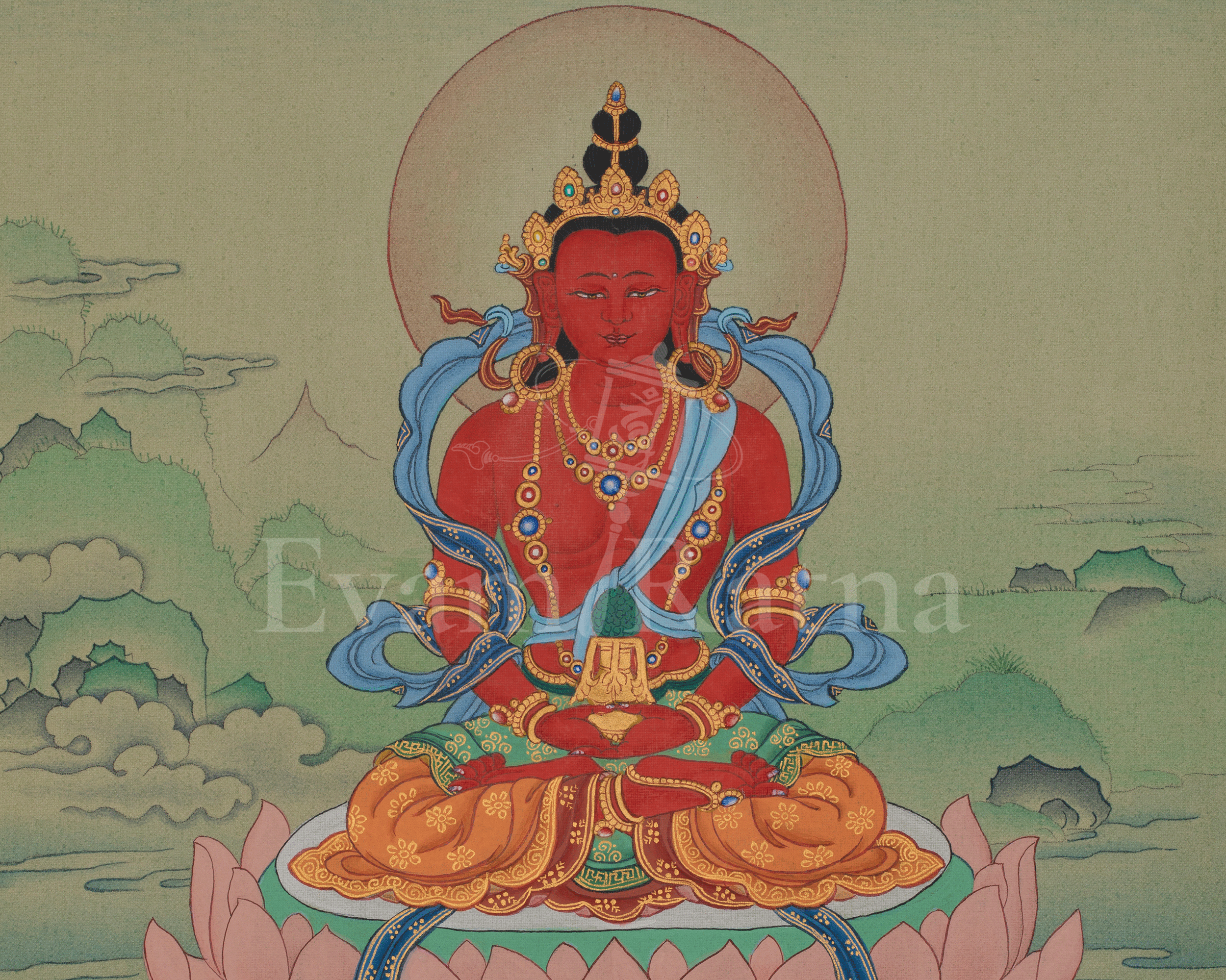 Traditional Buddha Amitayus Thangka | Longevity, Wisdom, and Enlightened Blessings
