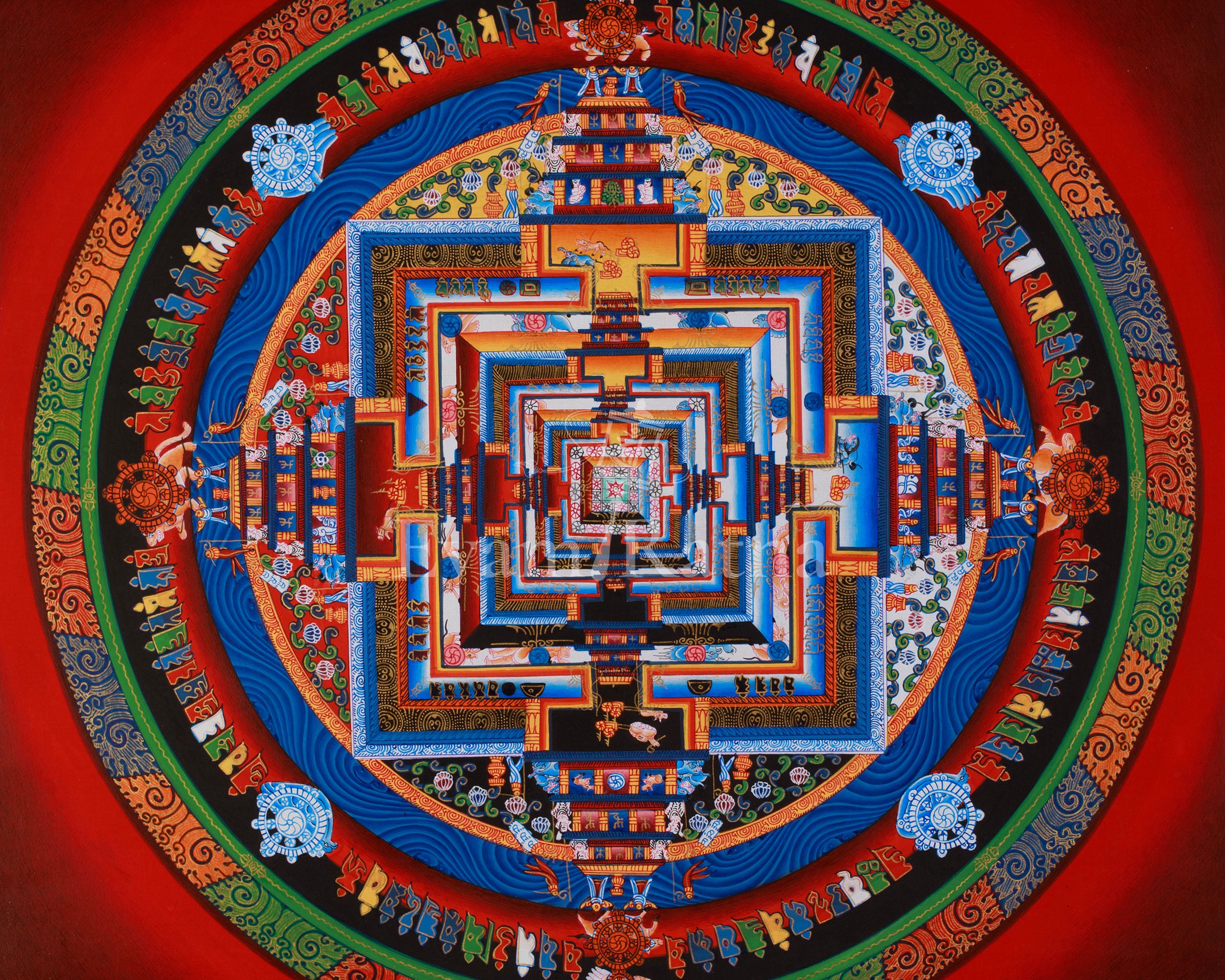 Buddhist Artwork of Kalachakra Mandala | Traditional Wheel of Time Thangka