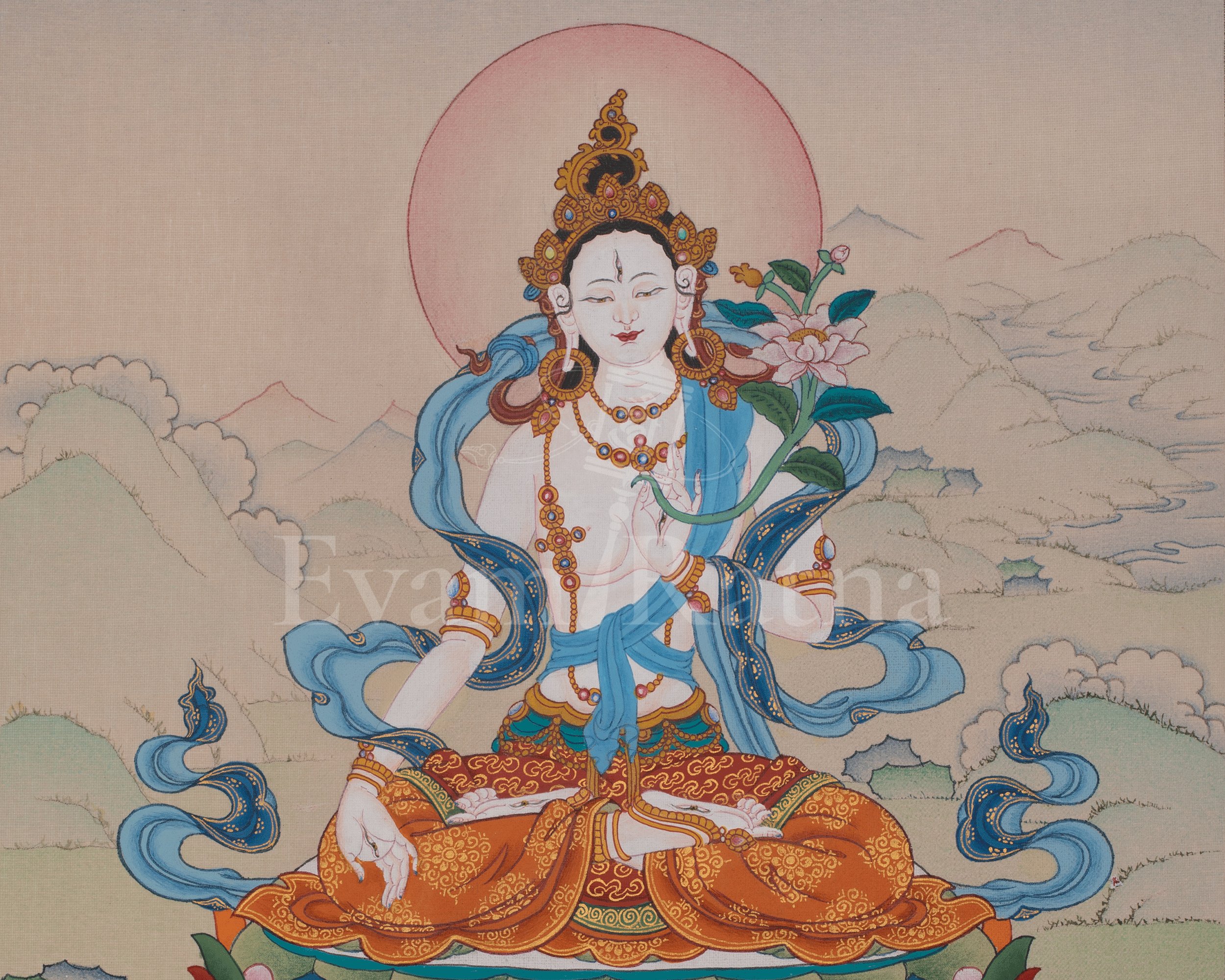 White Tara Longevity Artwork | Meditation Thangka | Seven Eyed Deity | Home Decor