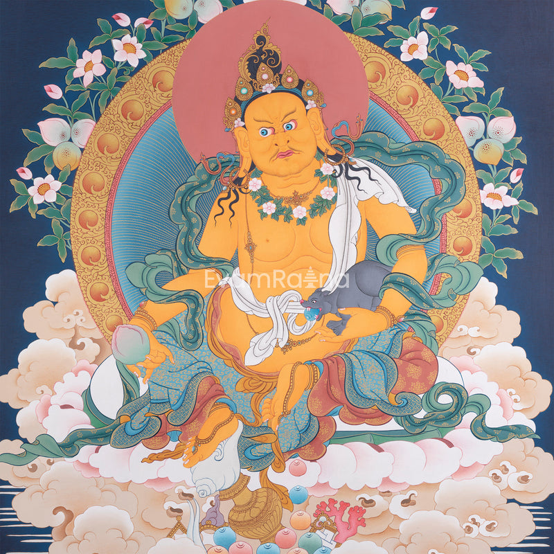 Dzambhala Thangka Print | The Wealth Deity Digital Print | Tibetan Buddhist Art