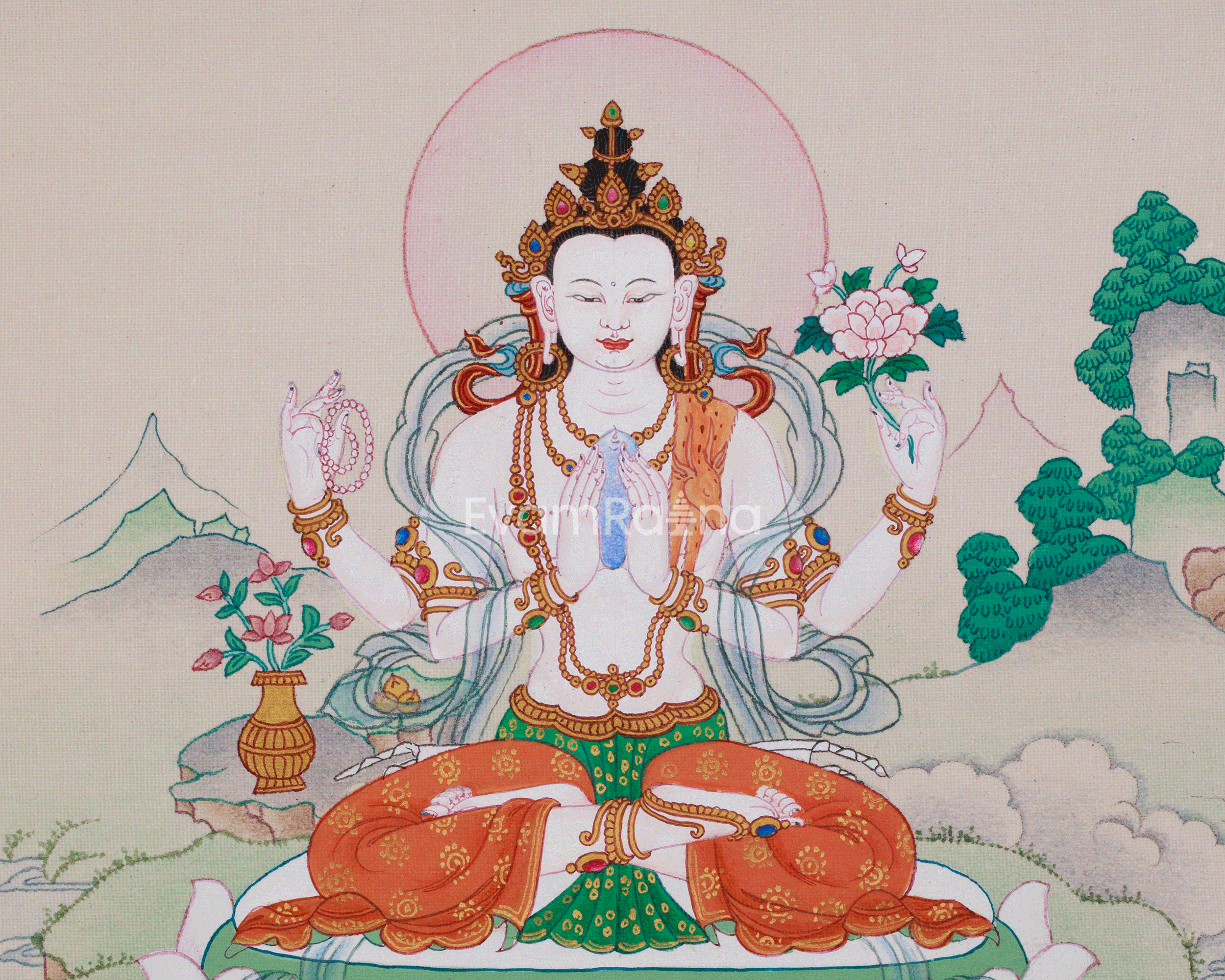 Bodhisattva Avalokiteshvara Artwork | Four Armed Chenrezig | Tibetan Buddhism