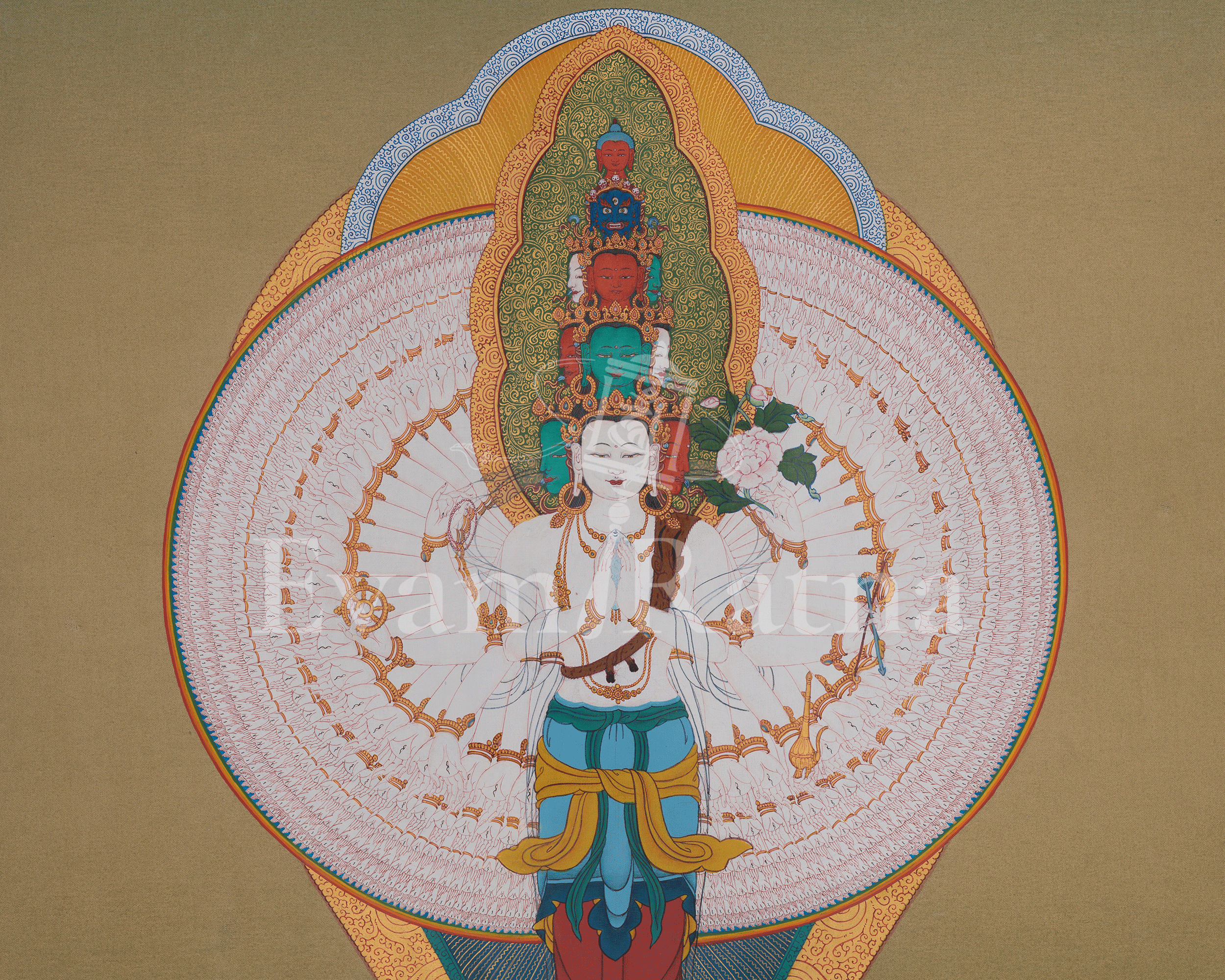 1000 Armed Chenrezig Tibetan Thangka | Revered Bodhisattva of Infinite Compassion