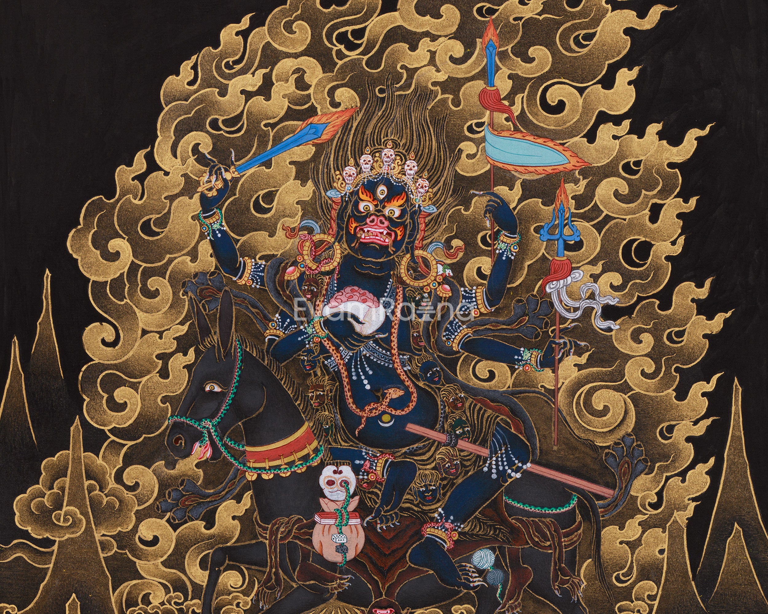 Four-Armed Palden Lhamo Thangka | Fierce Guardian in Nakthang Style