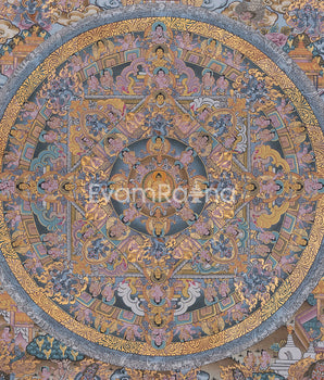 Traditional Painted Grey Colored Buddha Mandala | A Symbol of Wisdom & Balance