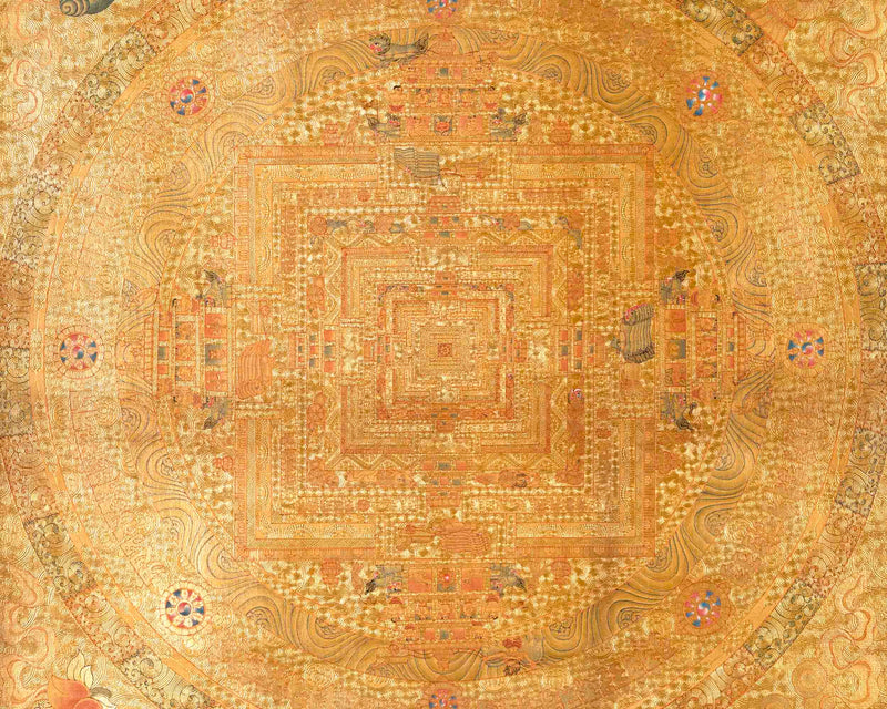 Original Hand Painted Full 24K Gold Style Kalachakra Mandala Tibetan Thangka