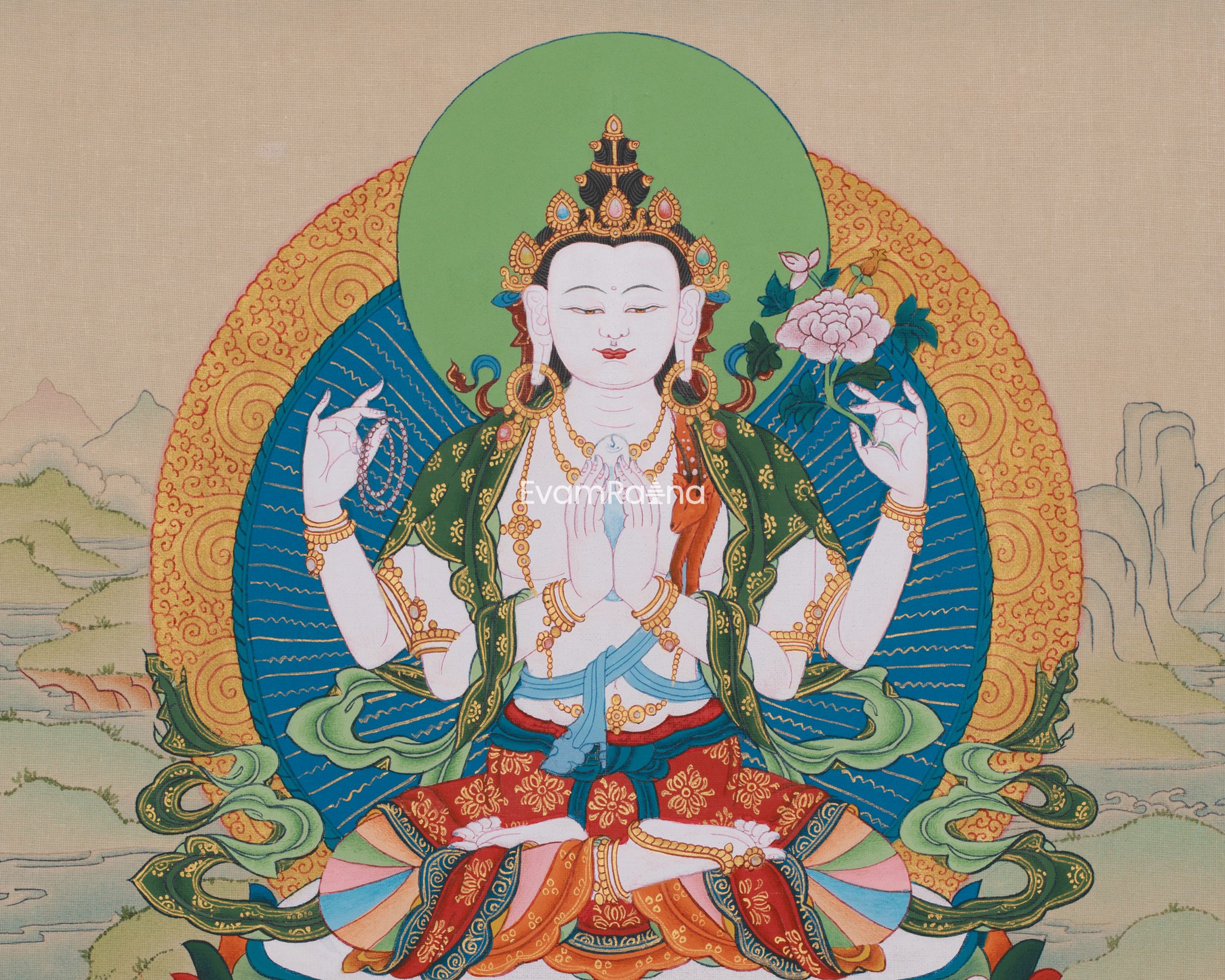 Four Armed Avalokiteshvara Painting | Compassionate Bodhisattva