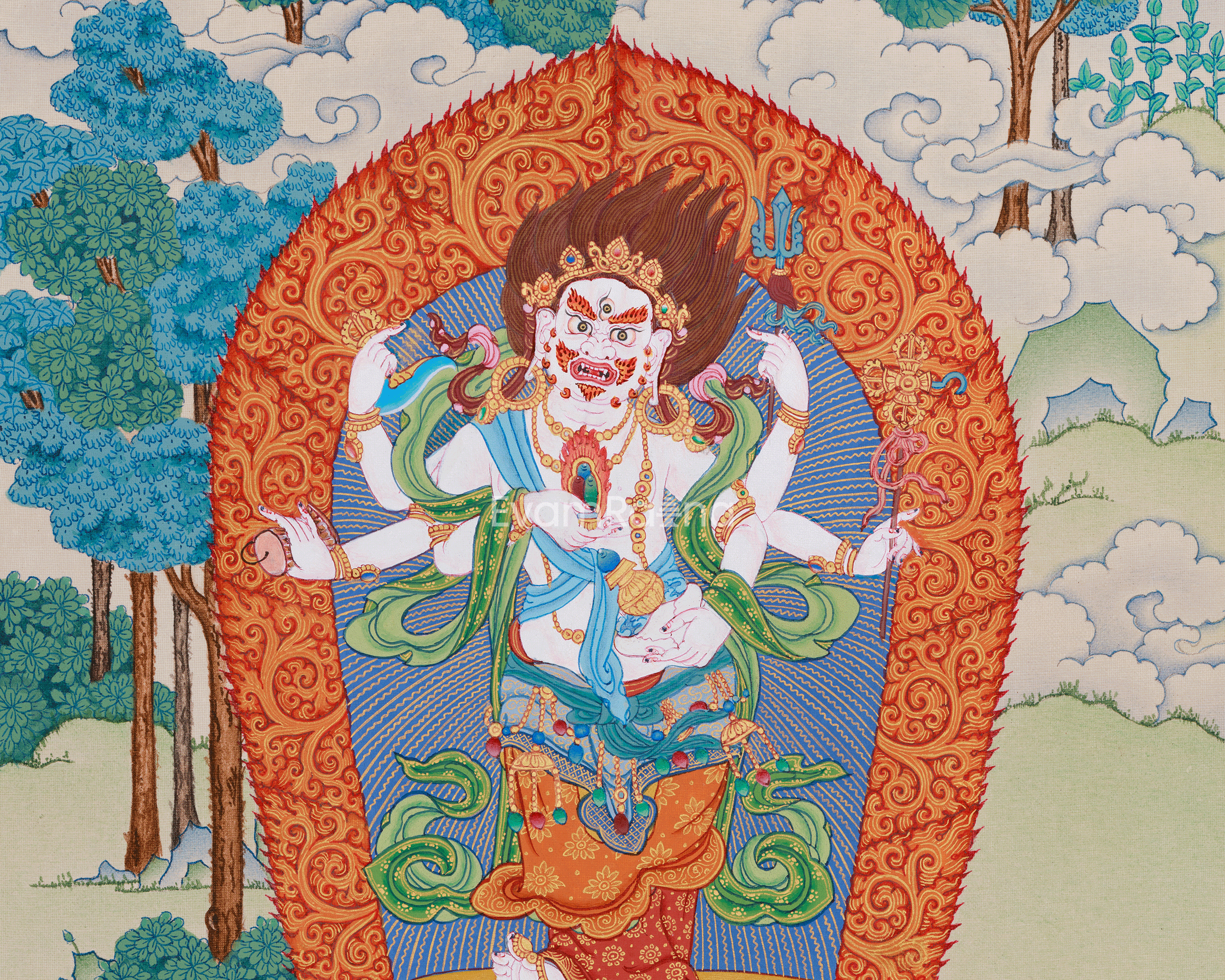 Prosperity Deity White Mahakala Thangka | The Benevolent Protector