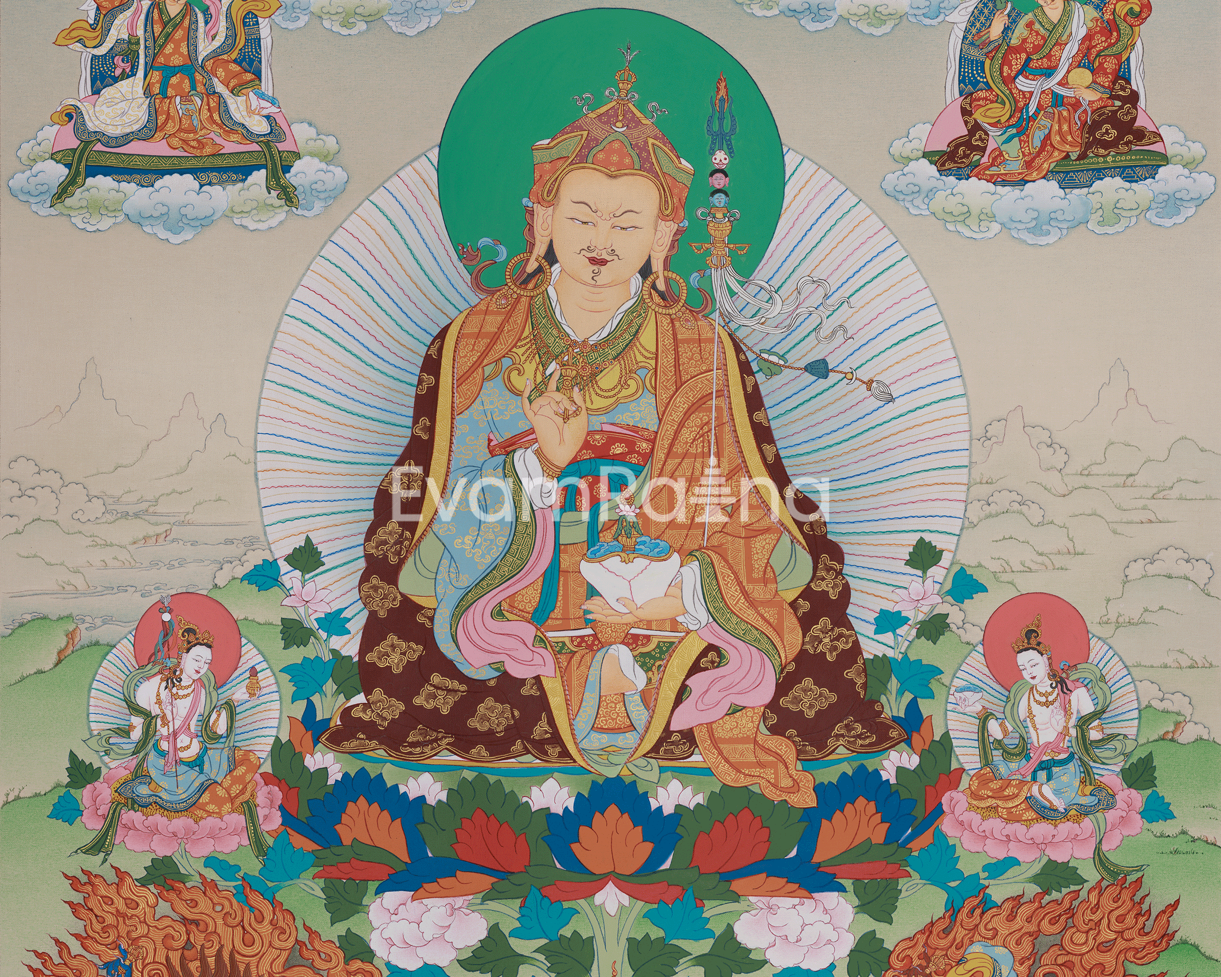 Guru Padmasambhava Art | Tibetan Buddhist Thangka Painting for Vajrayana Altar