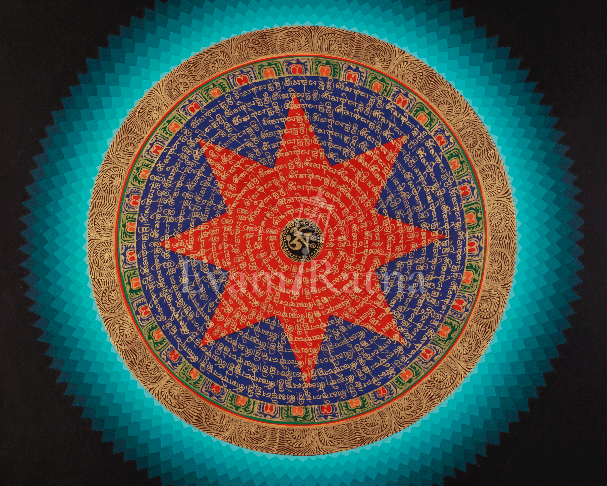 Mantra Mandala Wall Hanging Art | Hand-Painted Buddhist Thangka