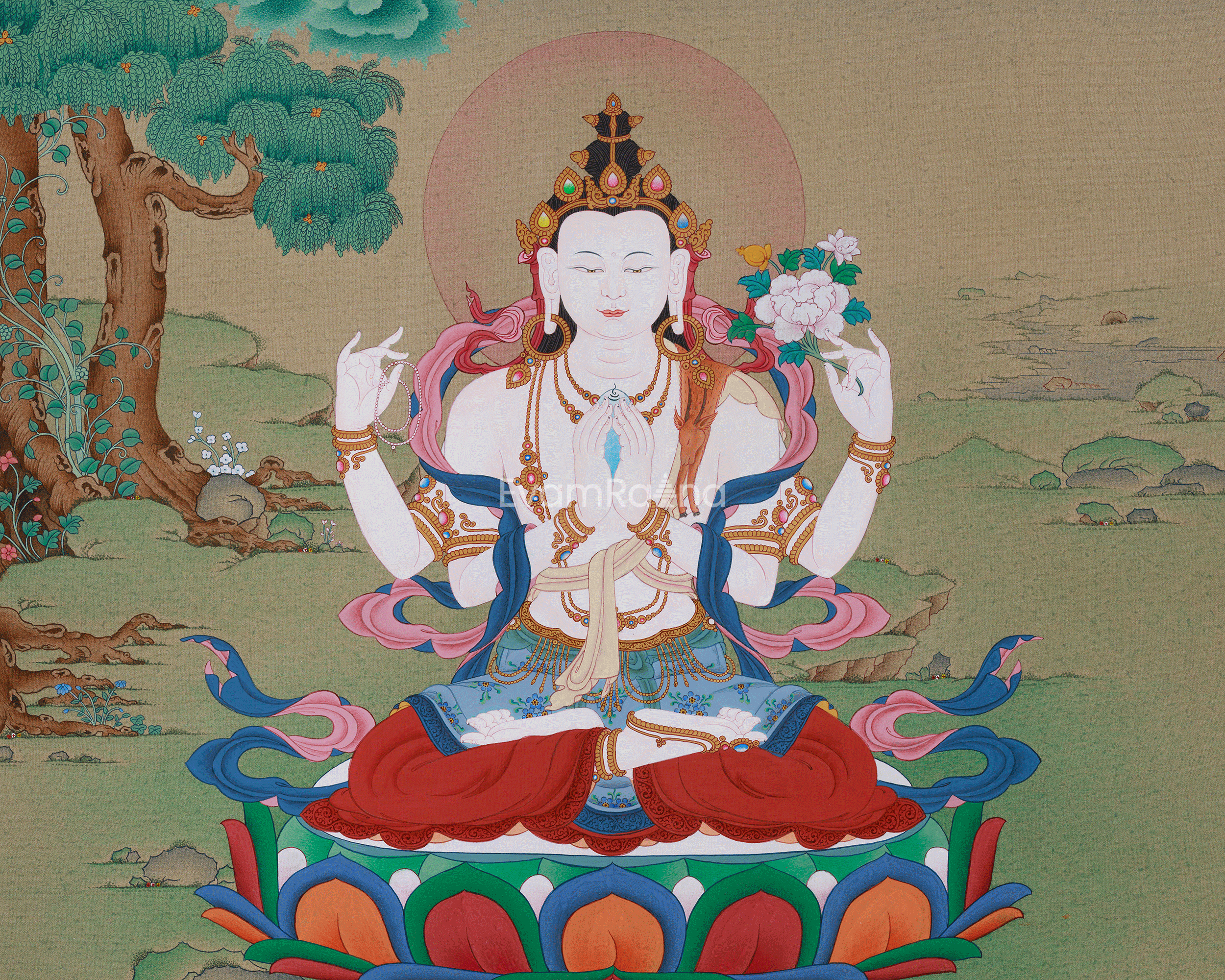 Compassion Deity, Chenrezig Thangka | The Bodhisattva of Mercy in Sacred Art