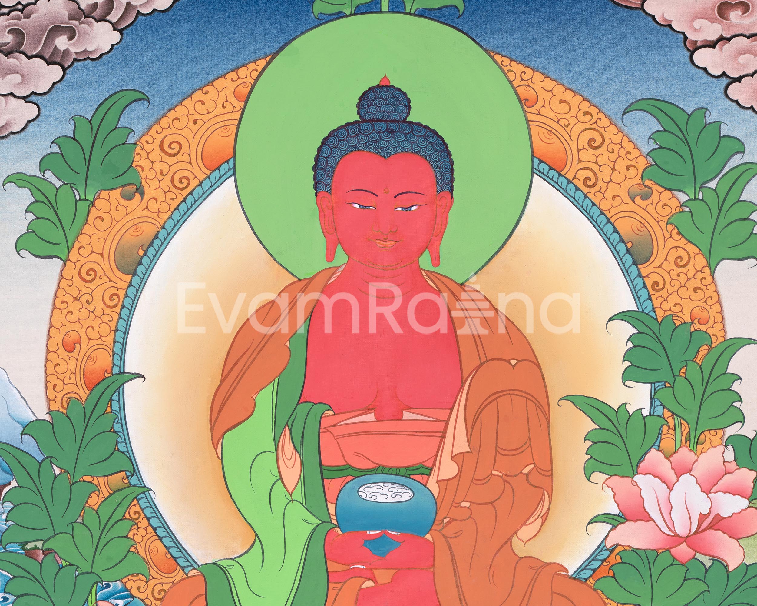 Amitabha Tathagata Hand Painted Artwork | Thangka Of Boundless Compassion | Buddha of Infinite Light