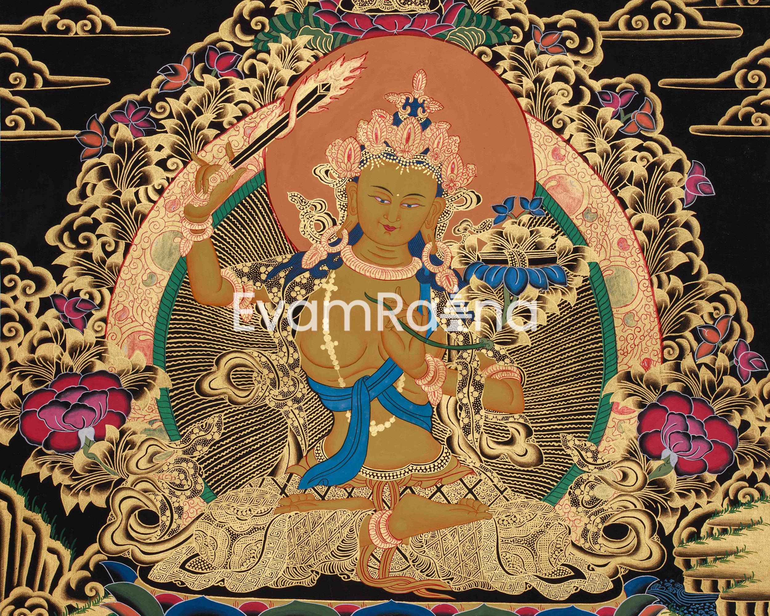 Manjushri Bodhisattva of Wisdom Art | Traditional Artwork