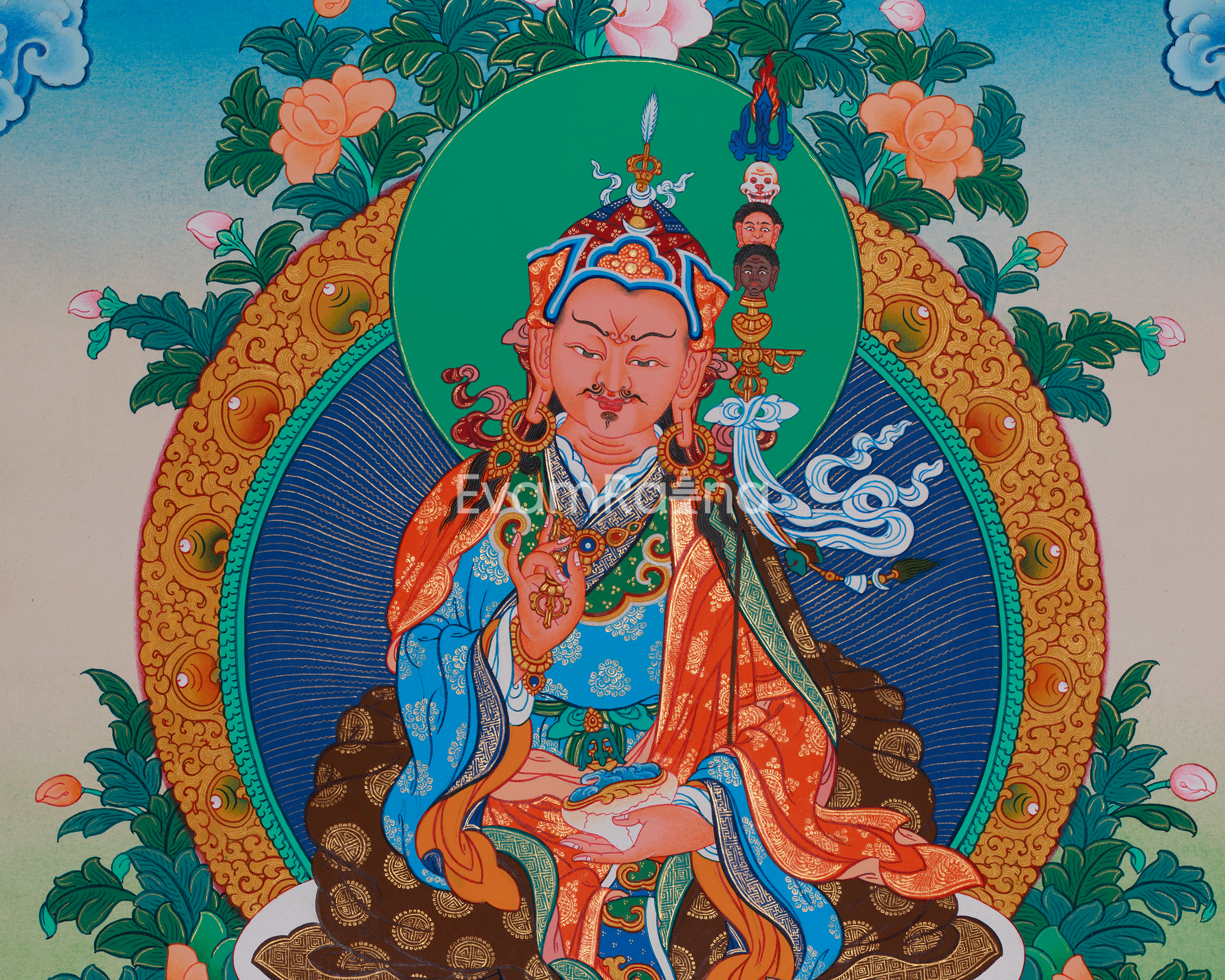 24 Inch Guru Rinpoche Thangka | Peaceful Padmasambhava Artwork