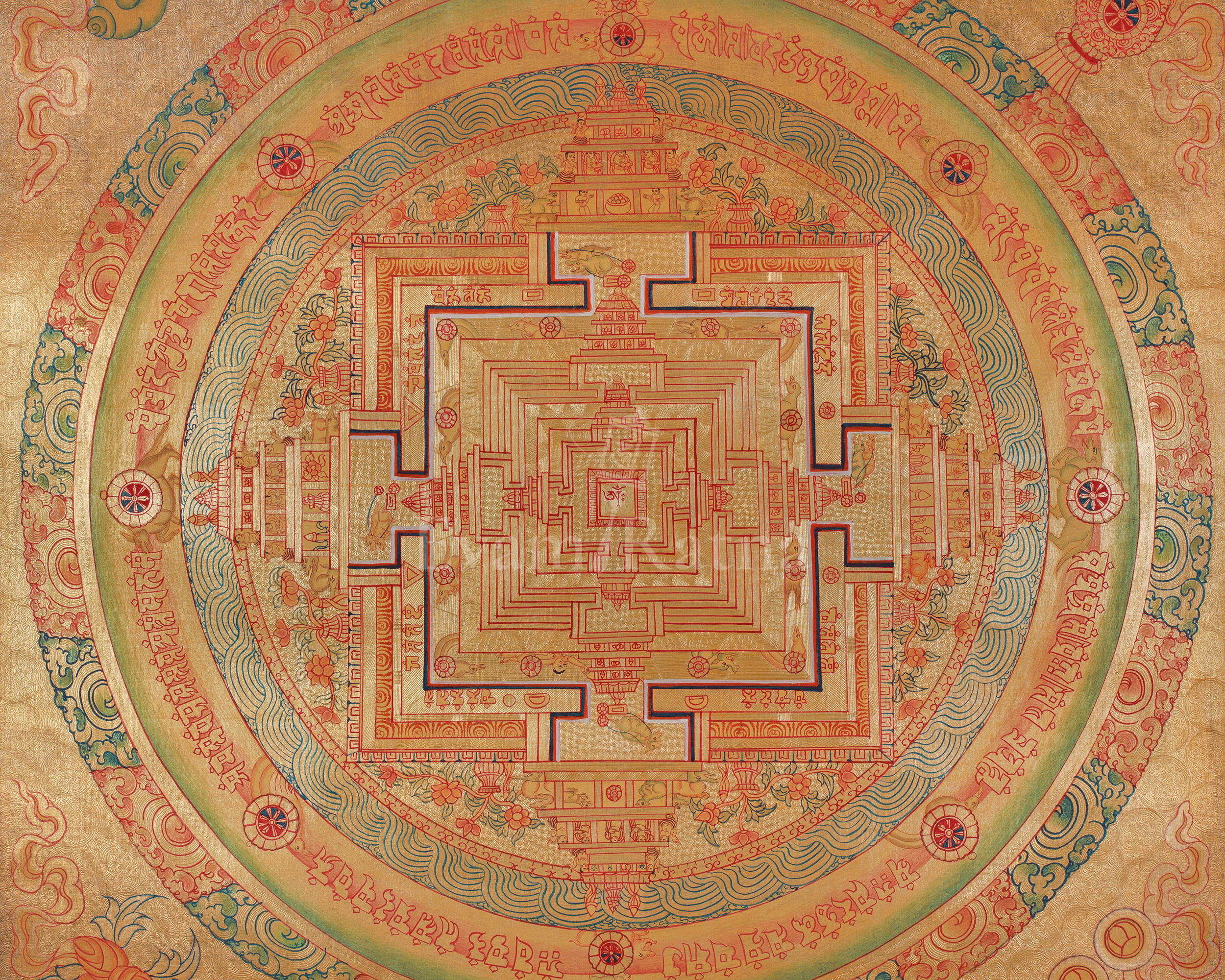 Handmade Kalachakra Mandala Thangka in Gold | Ritual & Meditation Art