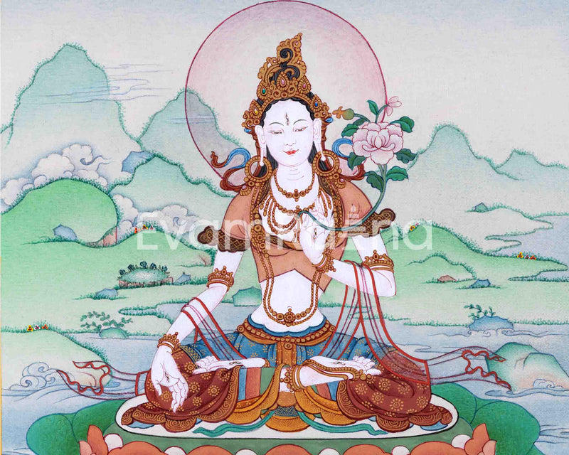 Tibetan Goddess White Tara Thangka for Home Decor | Female Buddha