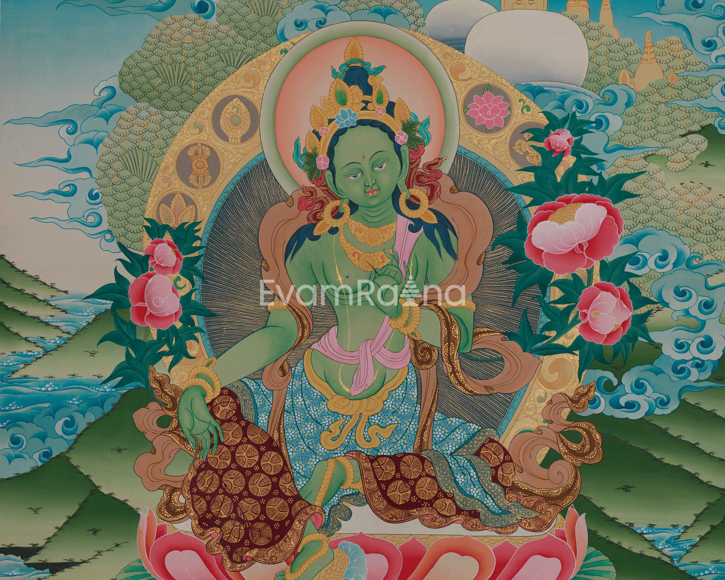 Himalayan Green Tara Art | Divine Compassion | Meditation Altar