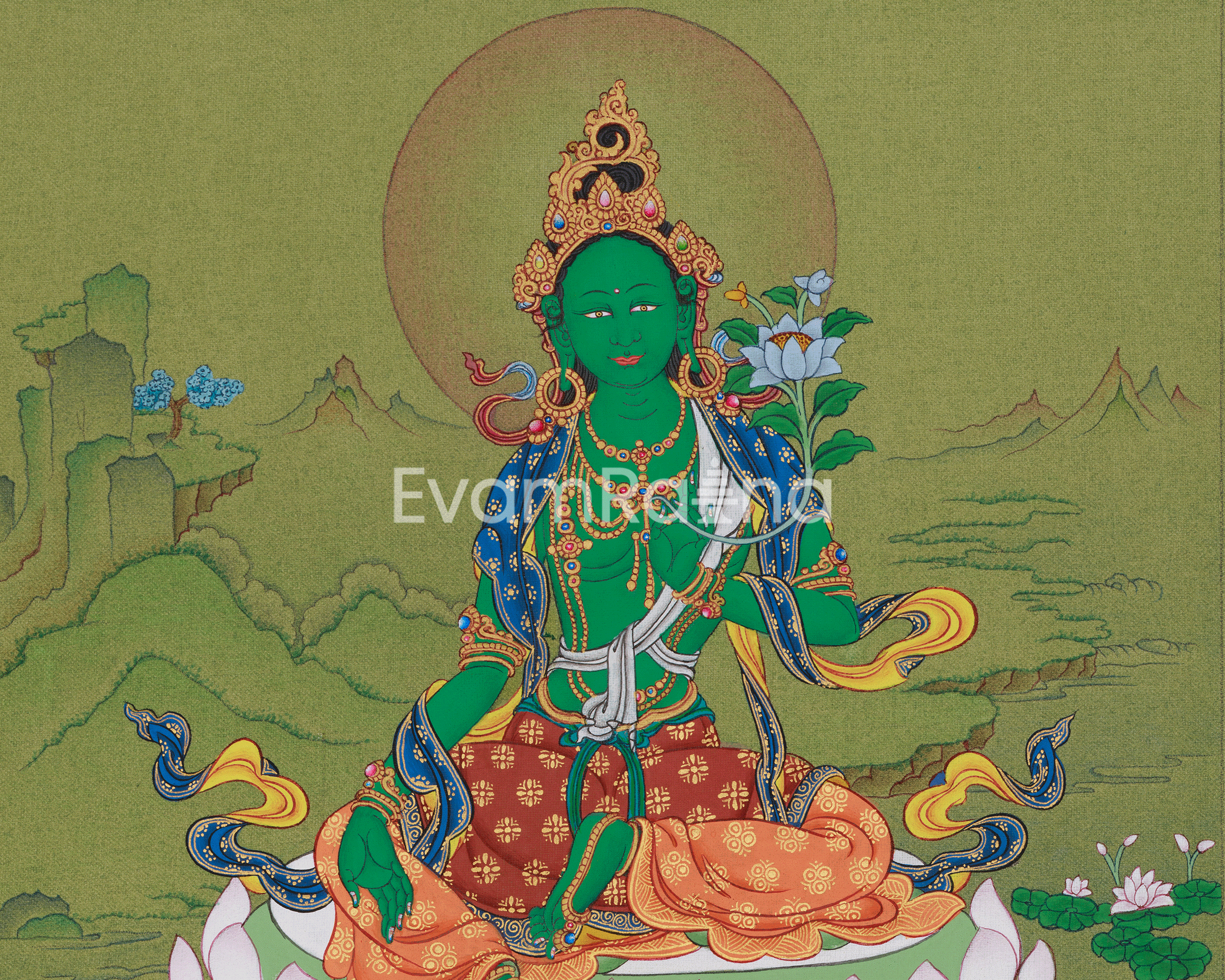Divine Green Tara Thangka | Himalayan Goddess Art of Swift Compassion