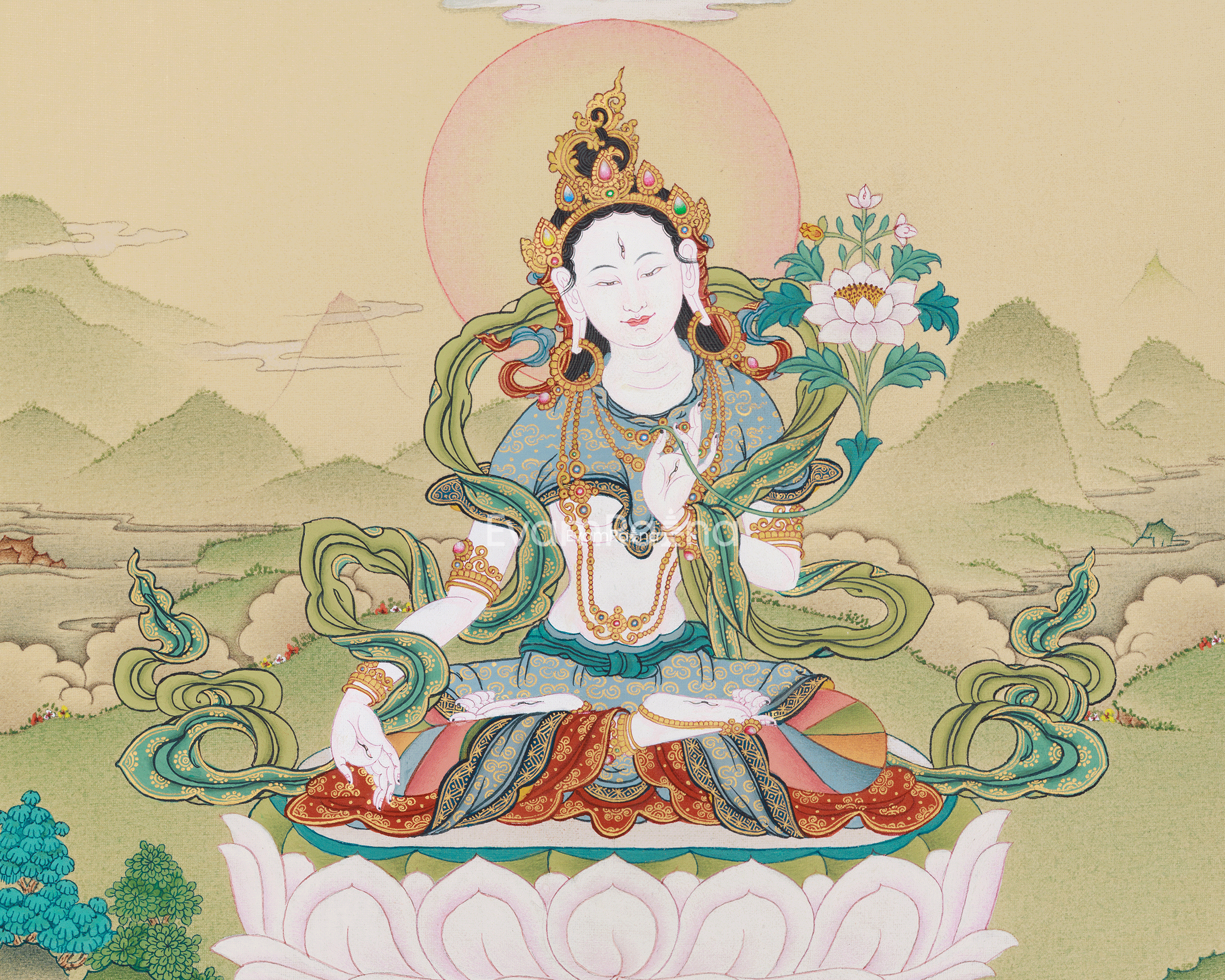 Tibetan Goddess White Tara With Amitabha Buddha | Longevity and Spiritual Protection Deity