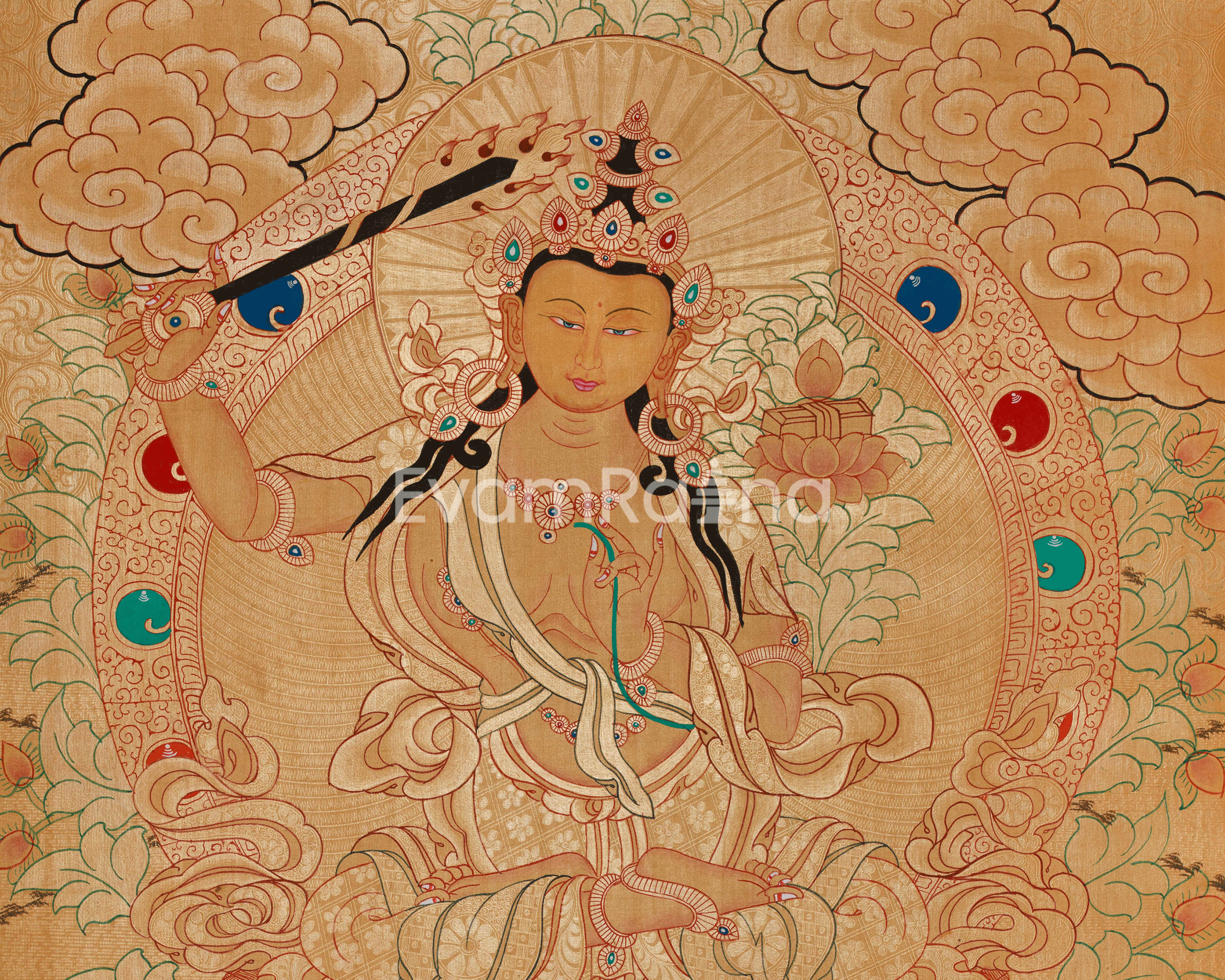 Buddhist Deity Manjushri Thangka | Wisdom Sword Protector