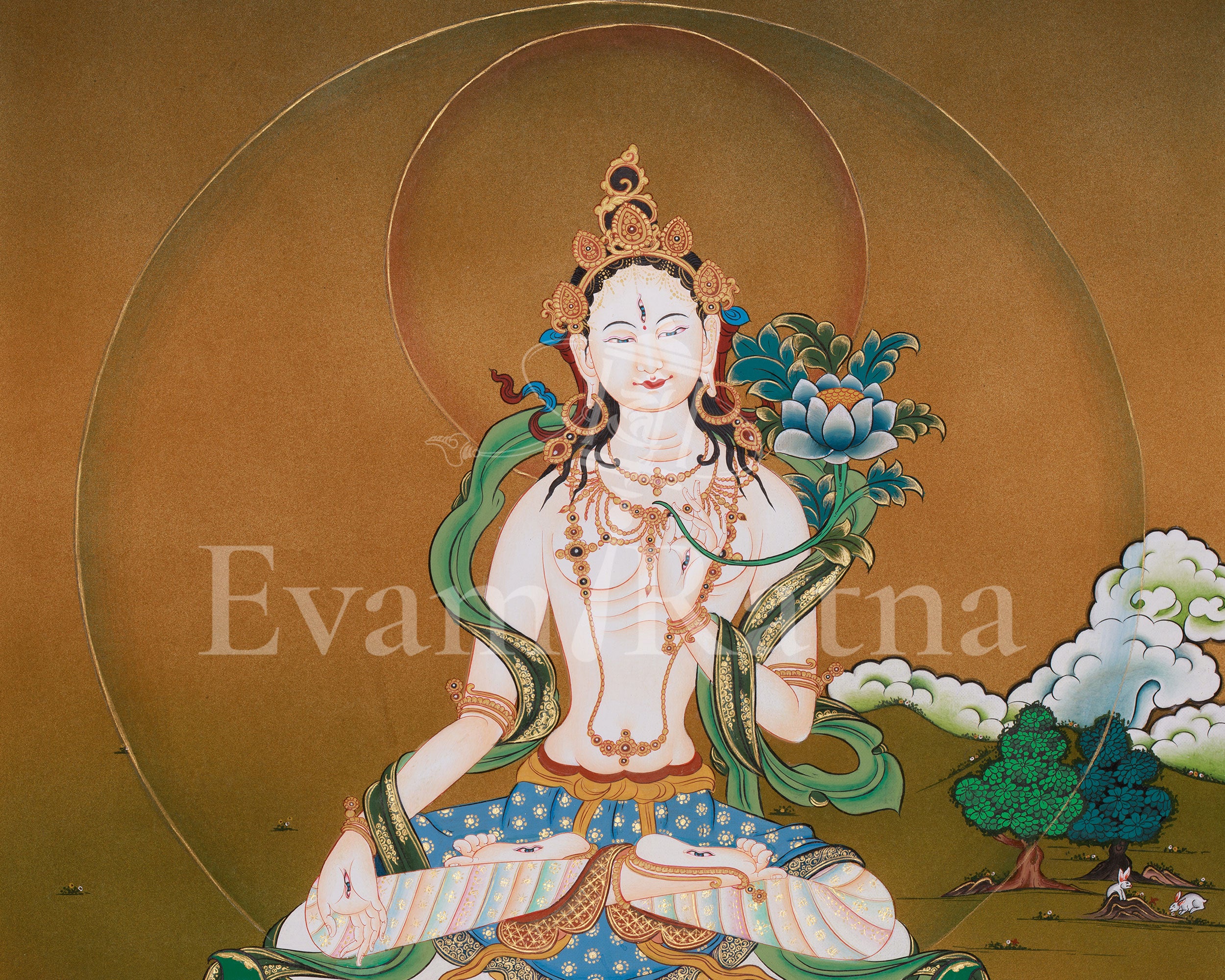 White Tara Sacred Thangka | Tibetan Artwork of Compassion, Healing, and Longevity