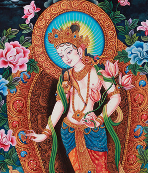 Sacred Standing 2-Armed Chenrezig Thangka | Buddhist Compassion Deity