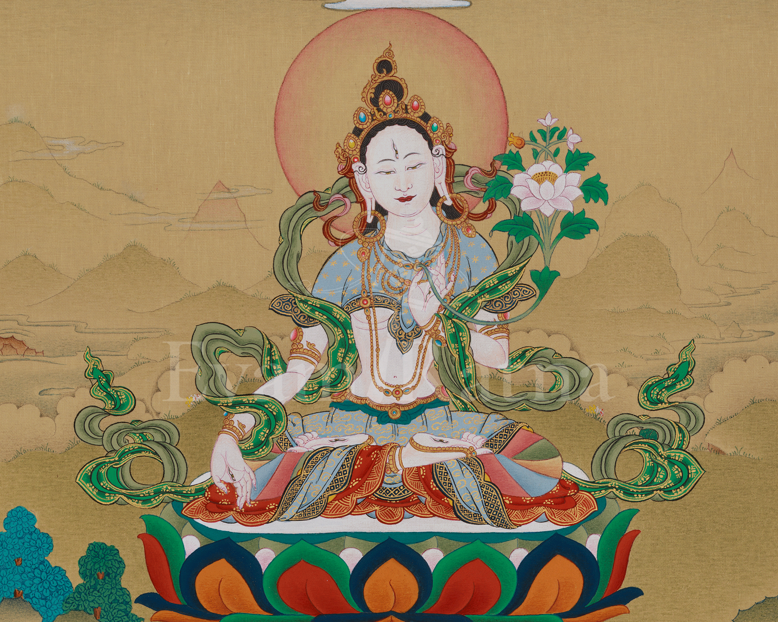 White Tara With Amitabha Buddha Art | Female Bodhisattva And Buddha in Tibetan Buddhism