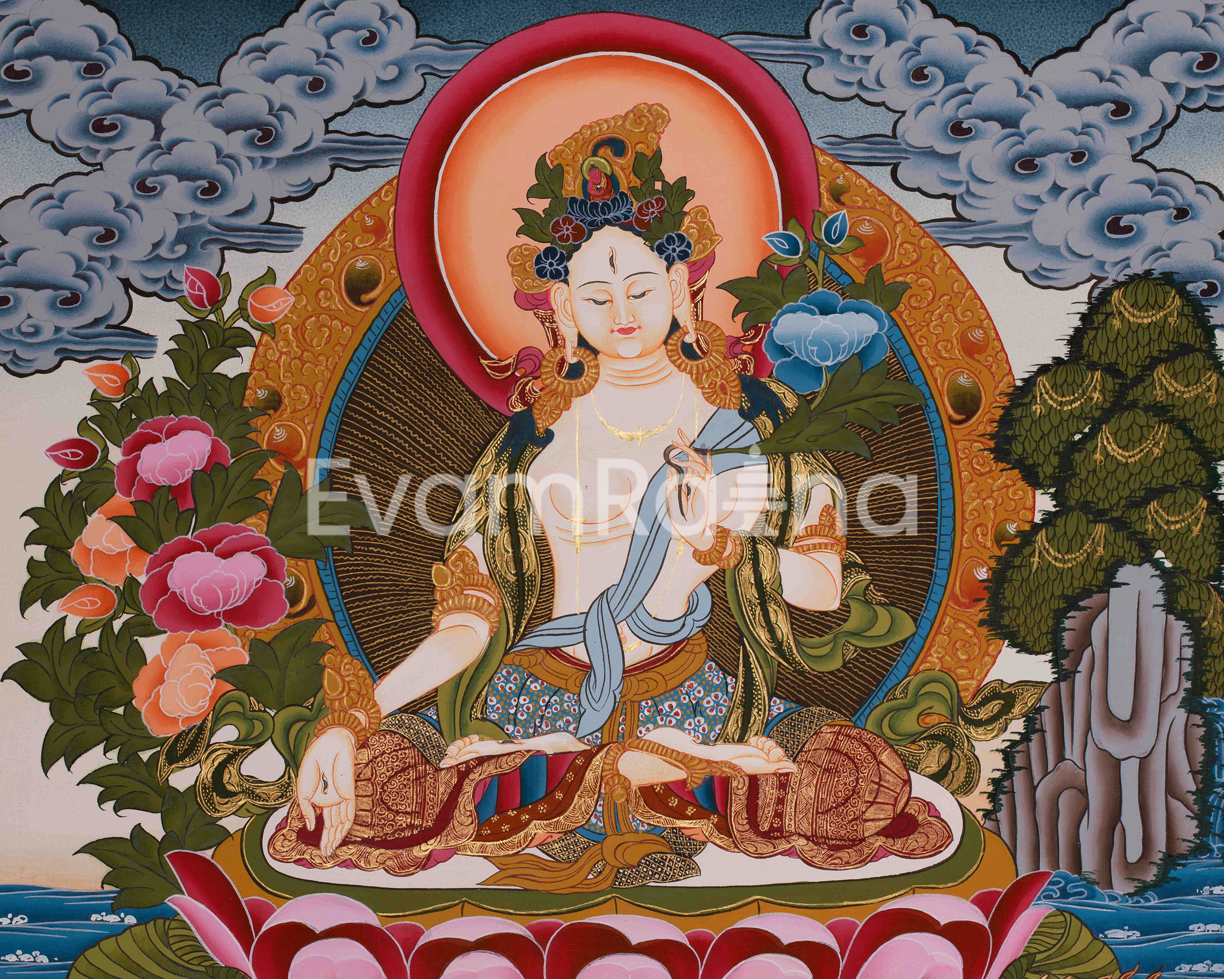 Divine Art Of White Tara With Manjushri And Vajrapani | Meditation & Spiritual Altar