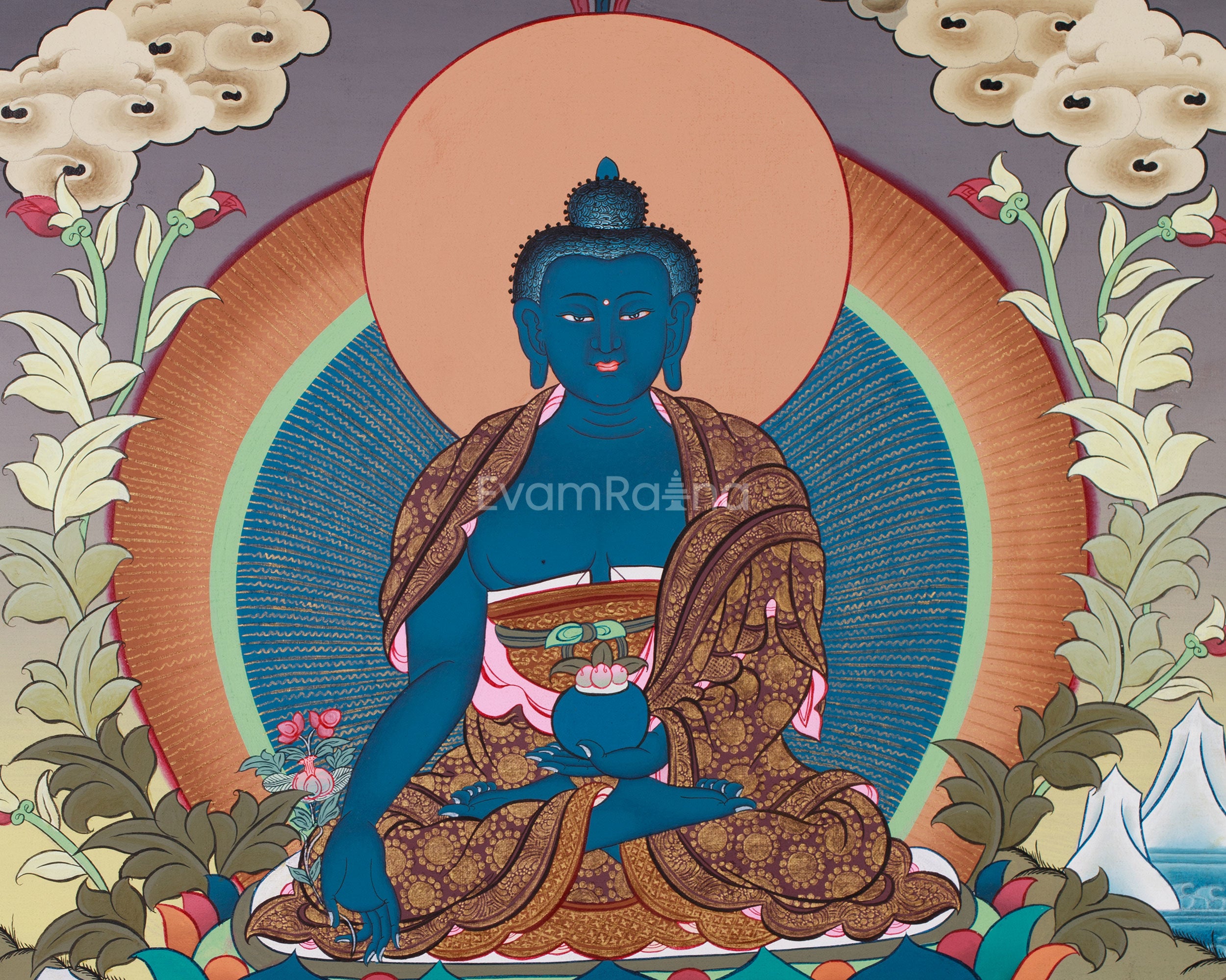 Hand-Painted Thangka of Blue Buddha, Bhaisajyaguru | Tibetan Healing Buddha