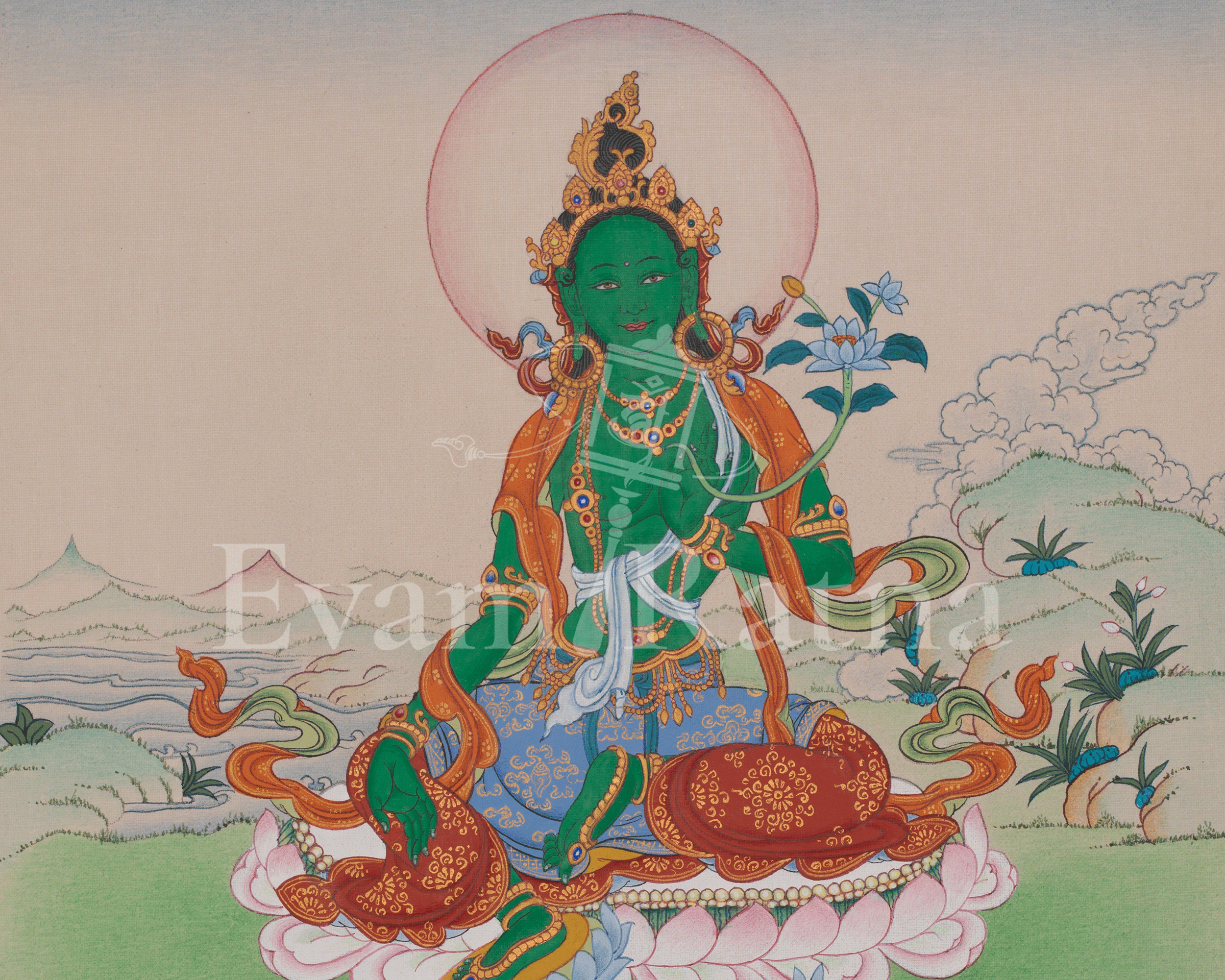 Goddess Shyama Tara Thangka | Green Tara Artwork of Compassion and Protection