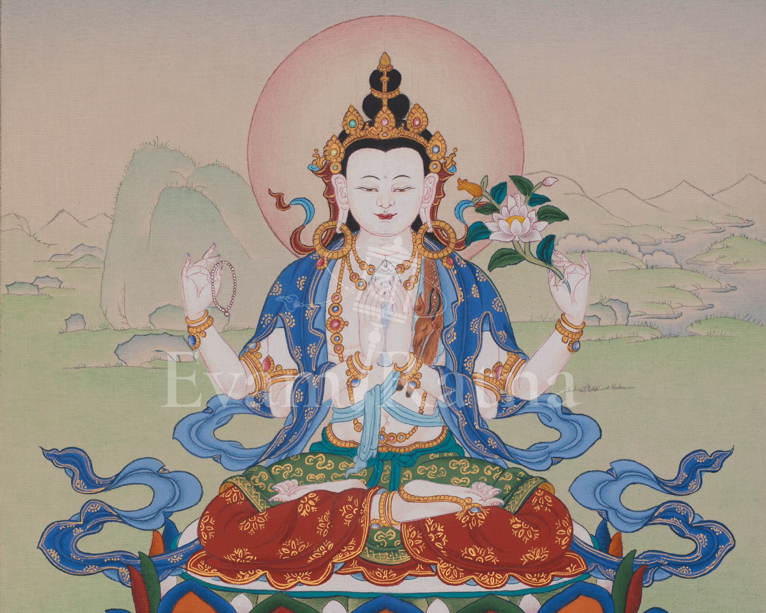 Chenrezig Spiritual Thangka Art | Sacred Representation of Compassion and Wisdom | Home Decor