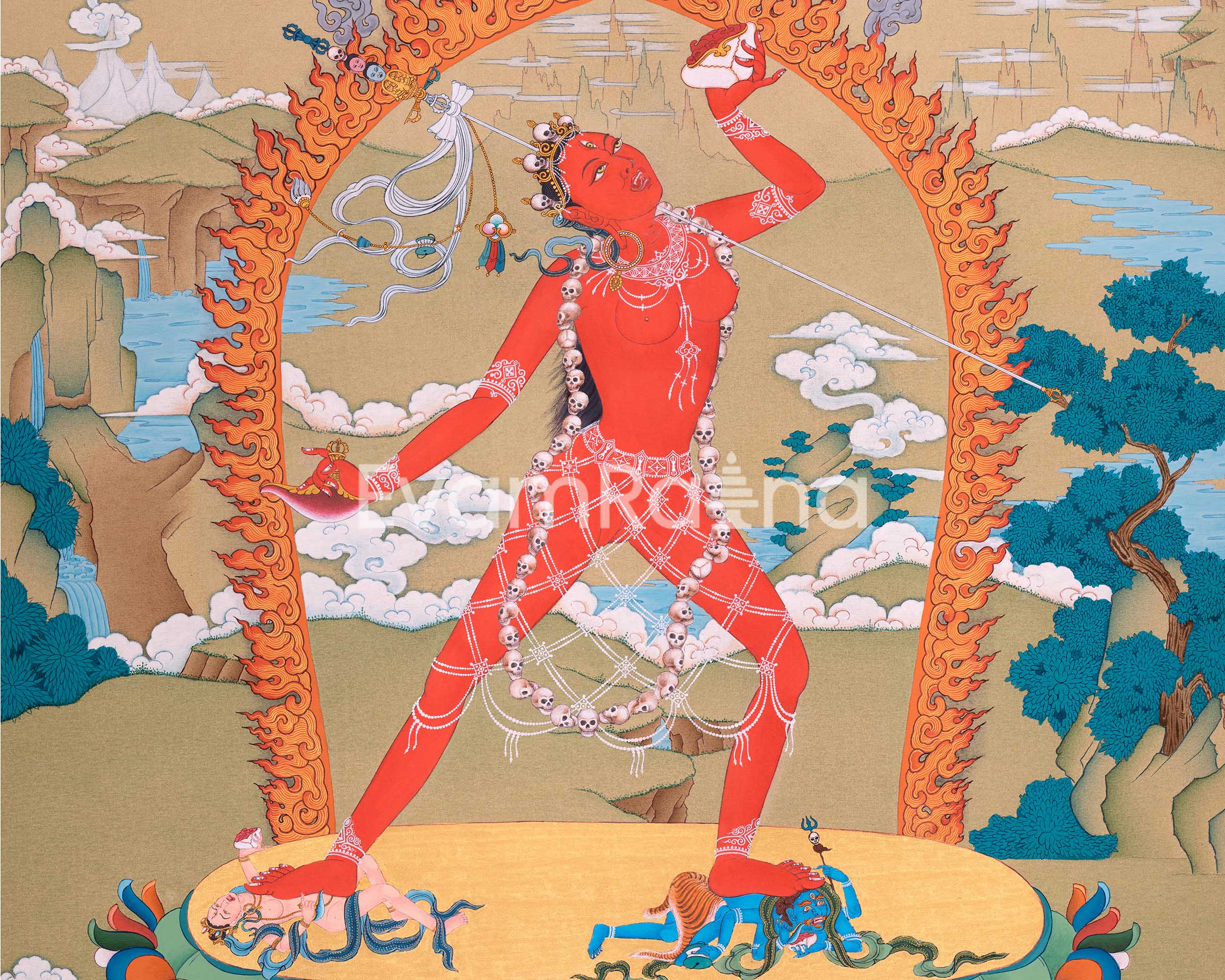 Hand Painted Thangka Of The Divine Feminine | Vajrayogini's Emanation | Art of Tantric Grace