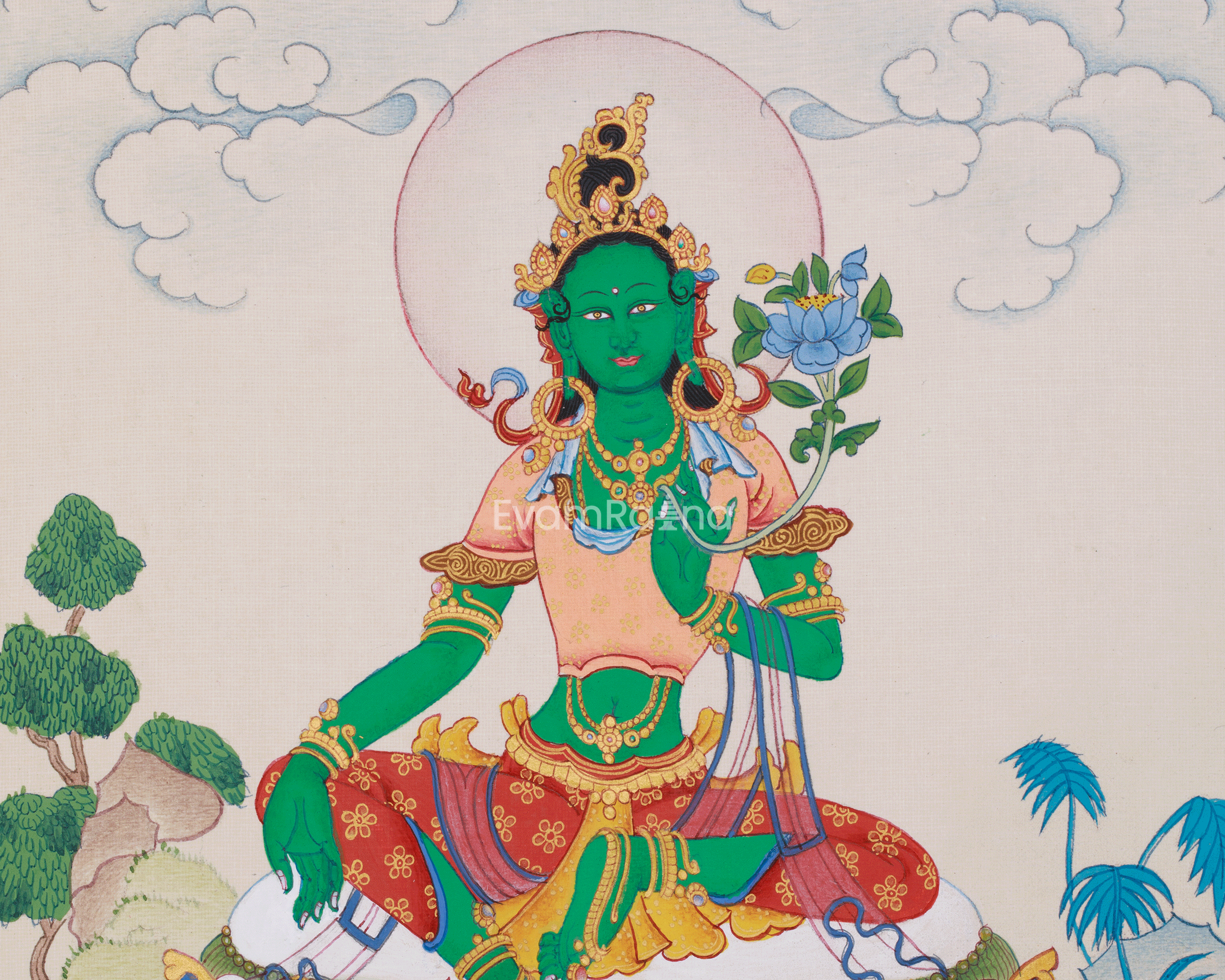 23 cm Savior Green Tara Thangka | Goddess of Compassion and Swift Protection