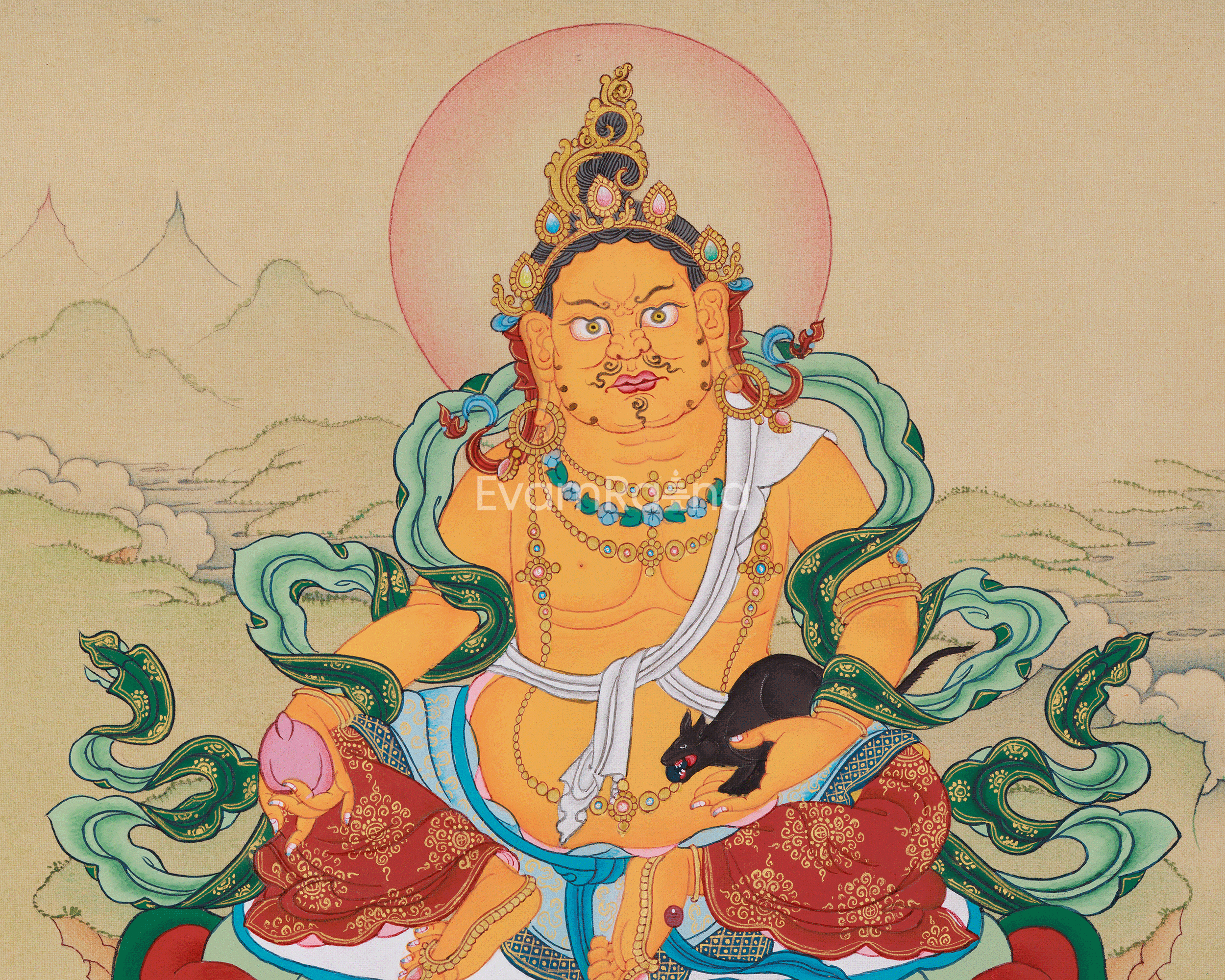 Original Hand-Painted Dzambhala Thangka, Guardian of Prosperity | For Abundance