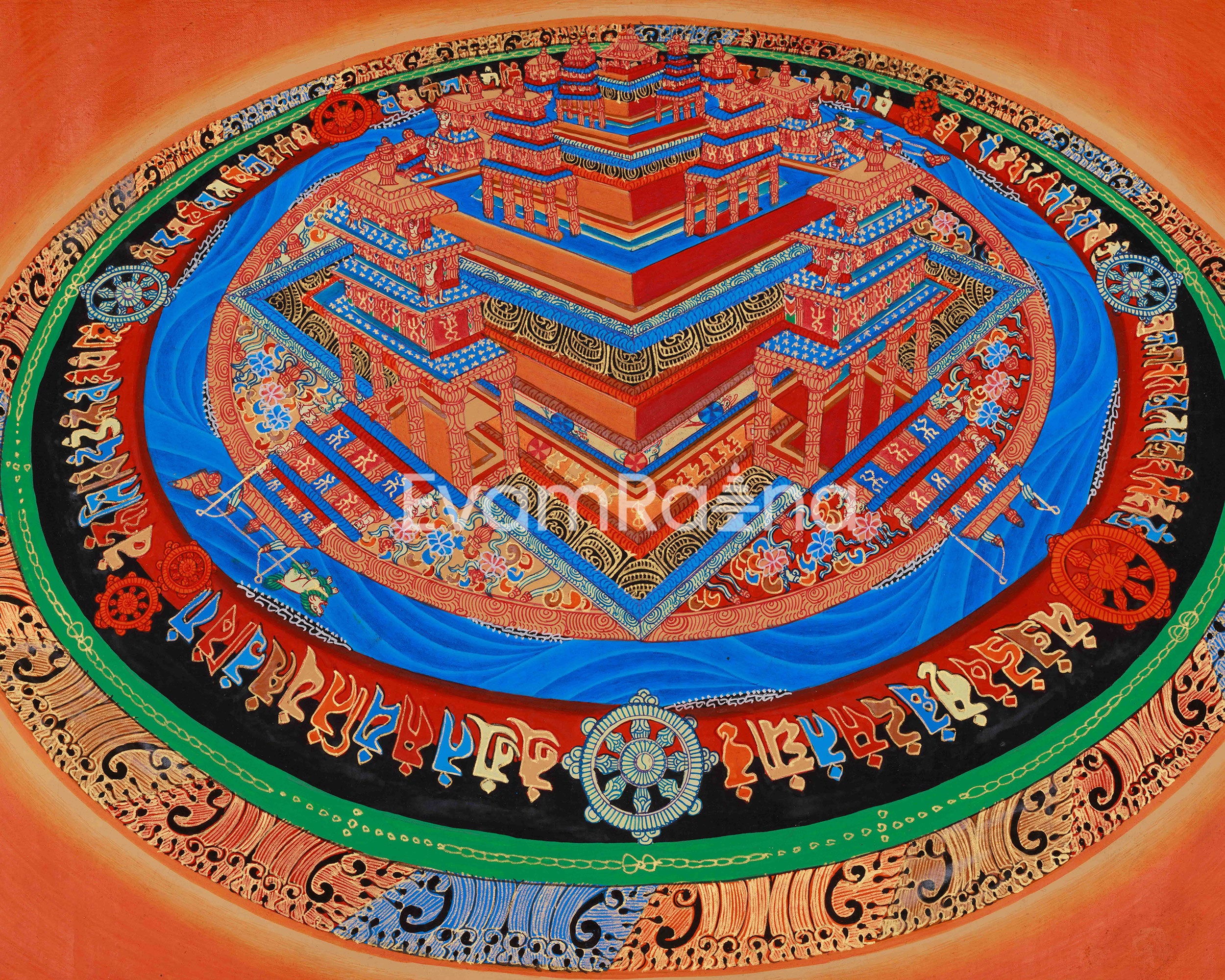 Three-Dimensional Kalachakra Mandala | Hand-Painted Wheel of Time Thangka