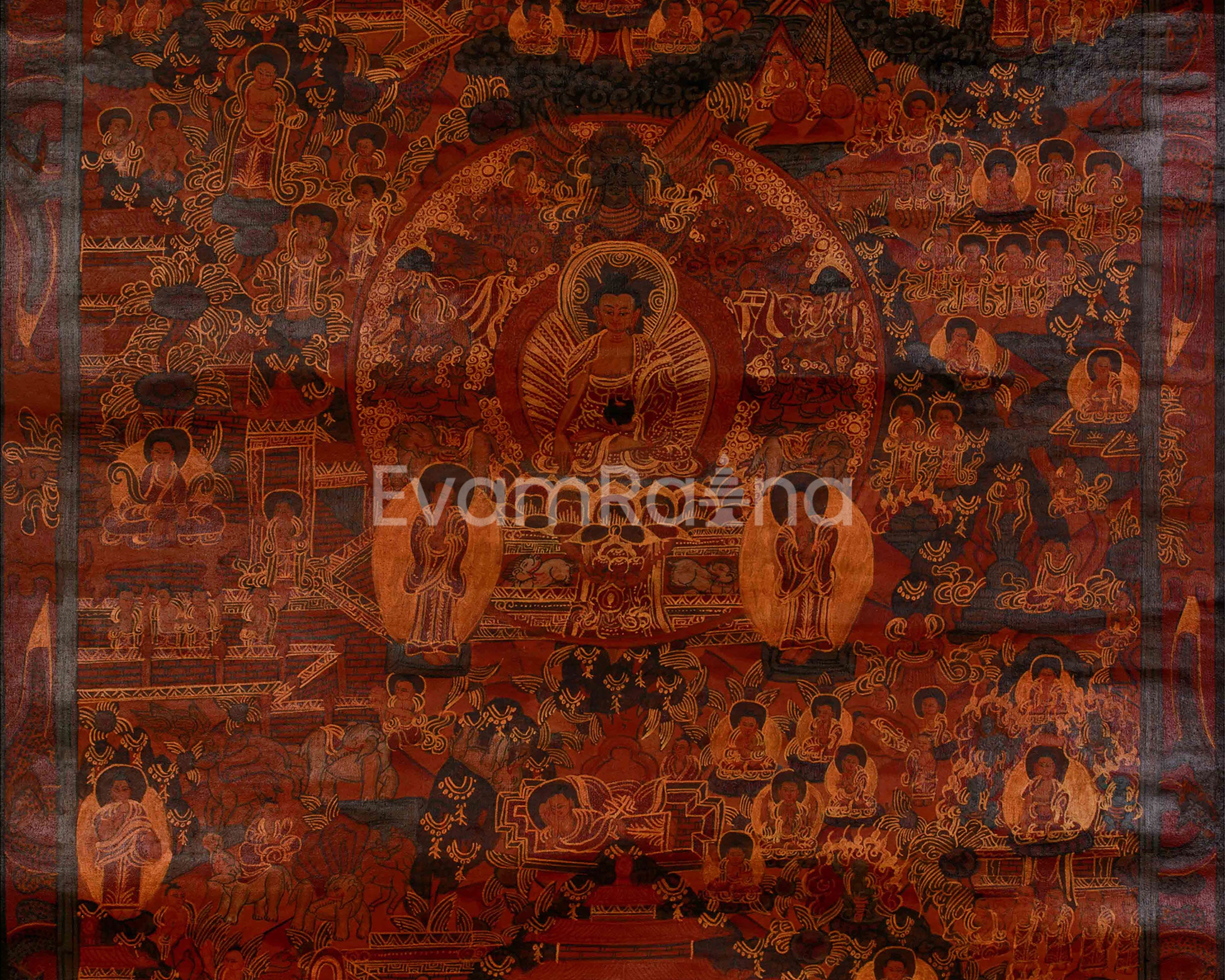 Tibetan Buddha Life Story Thangka | The Path from Royal Life to Enlightenment