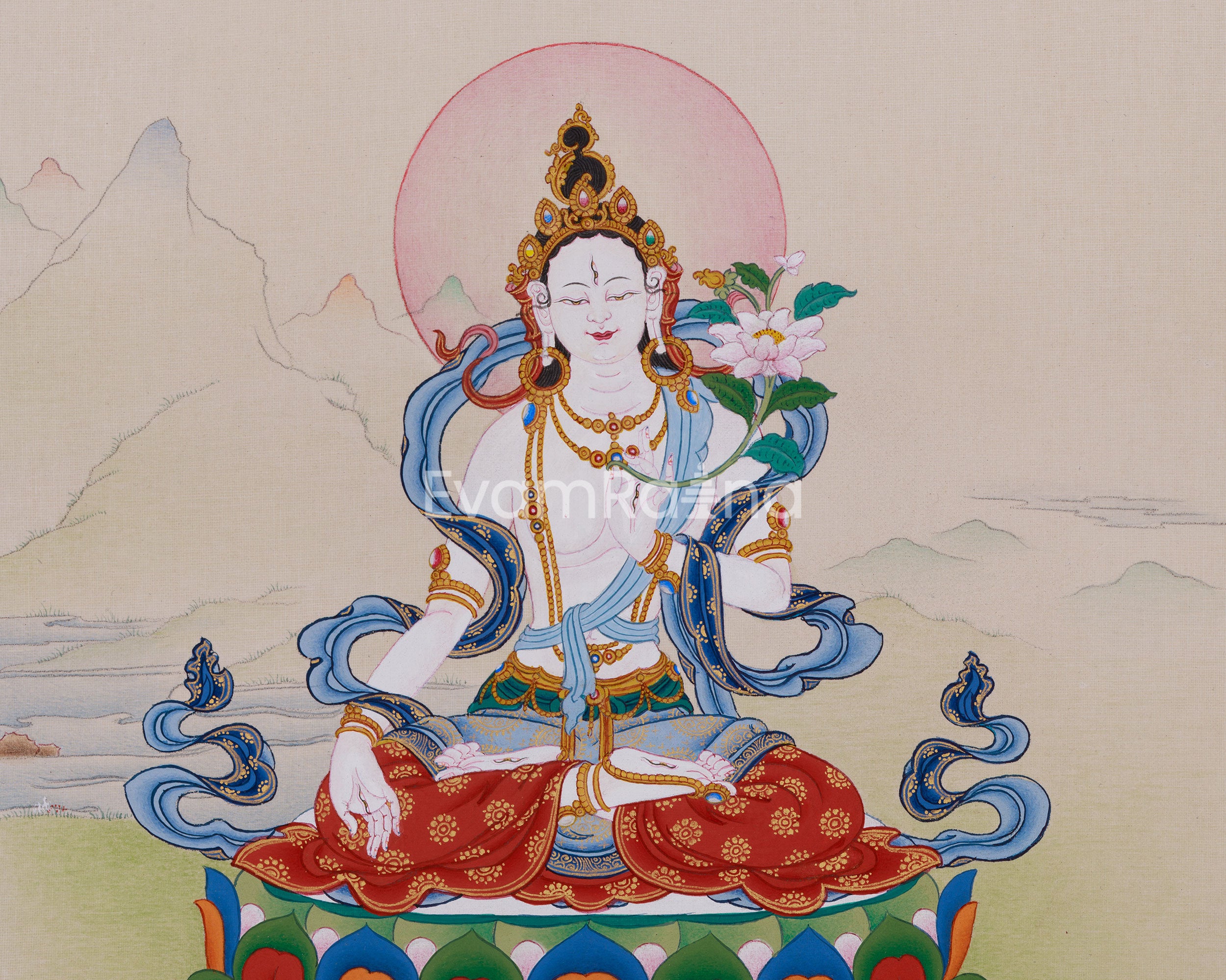 Thangka of White Tara, Goddess of Longevity | A Sacred Symbol of Peace and Health