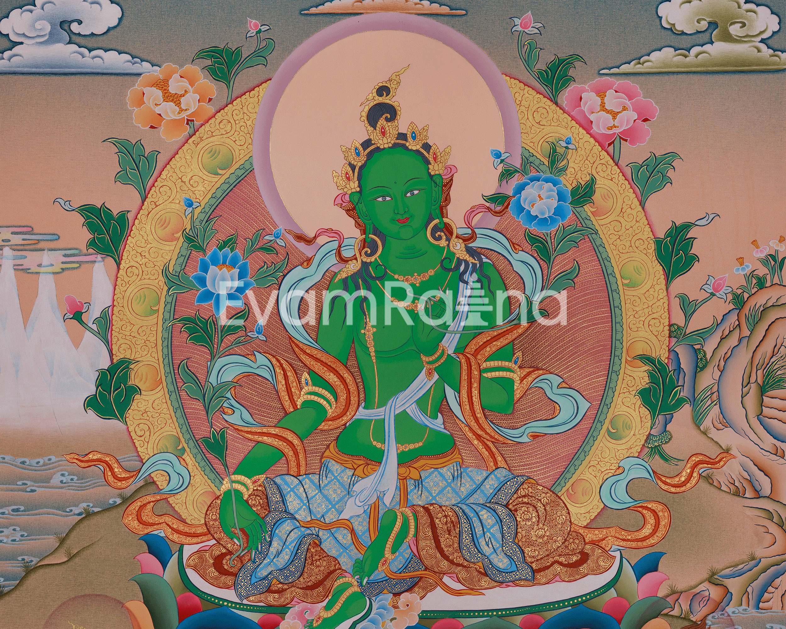 Green Tara Healing and Protection Art | Mother of All Buddhas | Wall Hanging