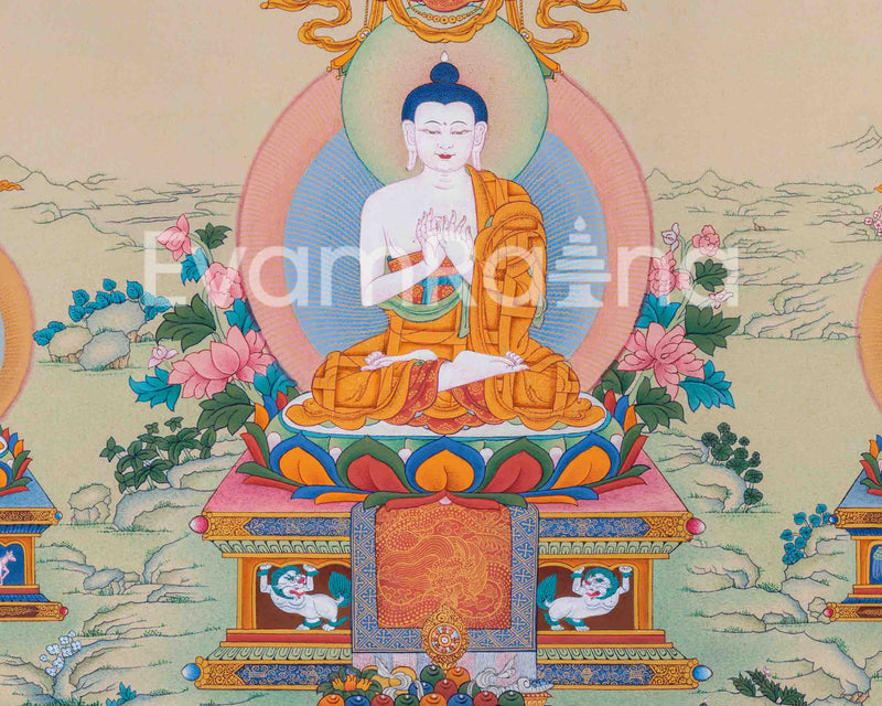 Five Dhyani Buddha Thangka | Hand Painted Traditional Art | Tibetan Buddhism Art