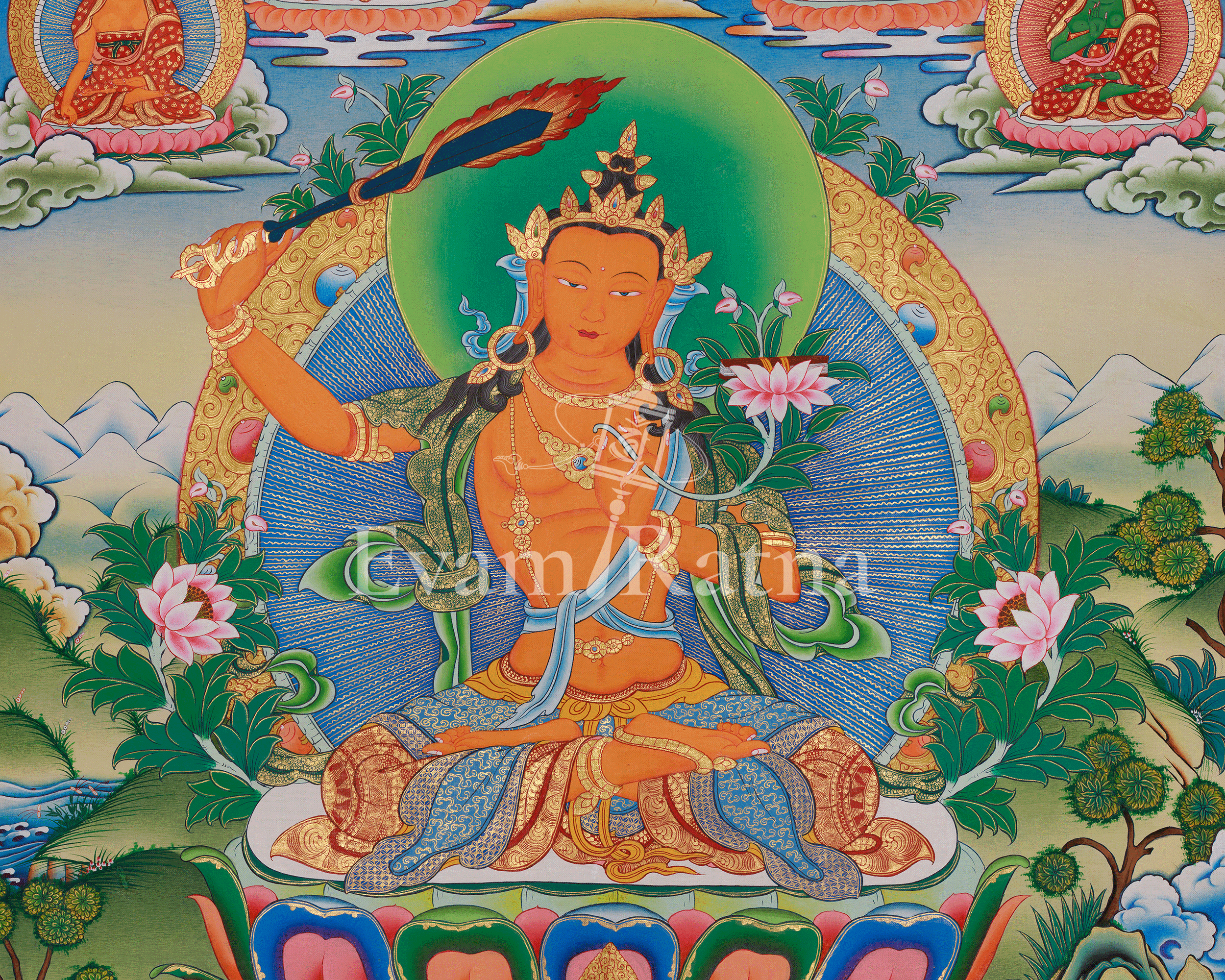 Buddhist Wisdom Deity Manjushri thangka | Bodhisattva Spiritual Art