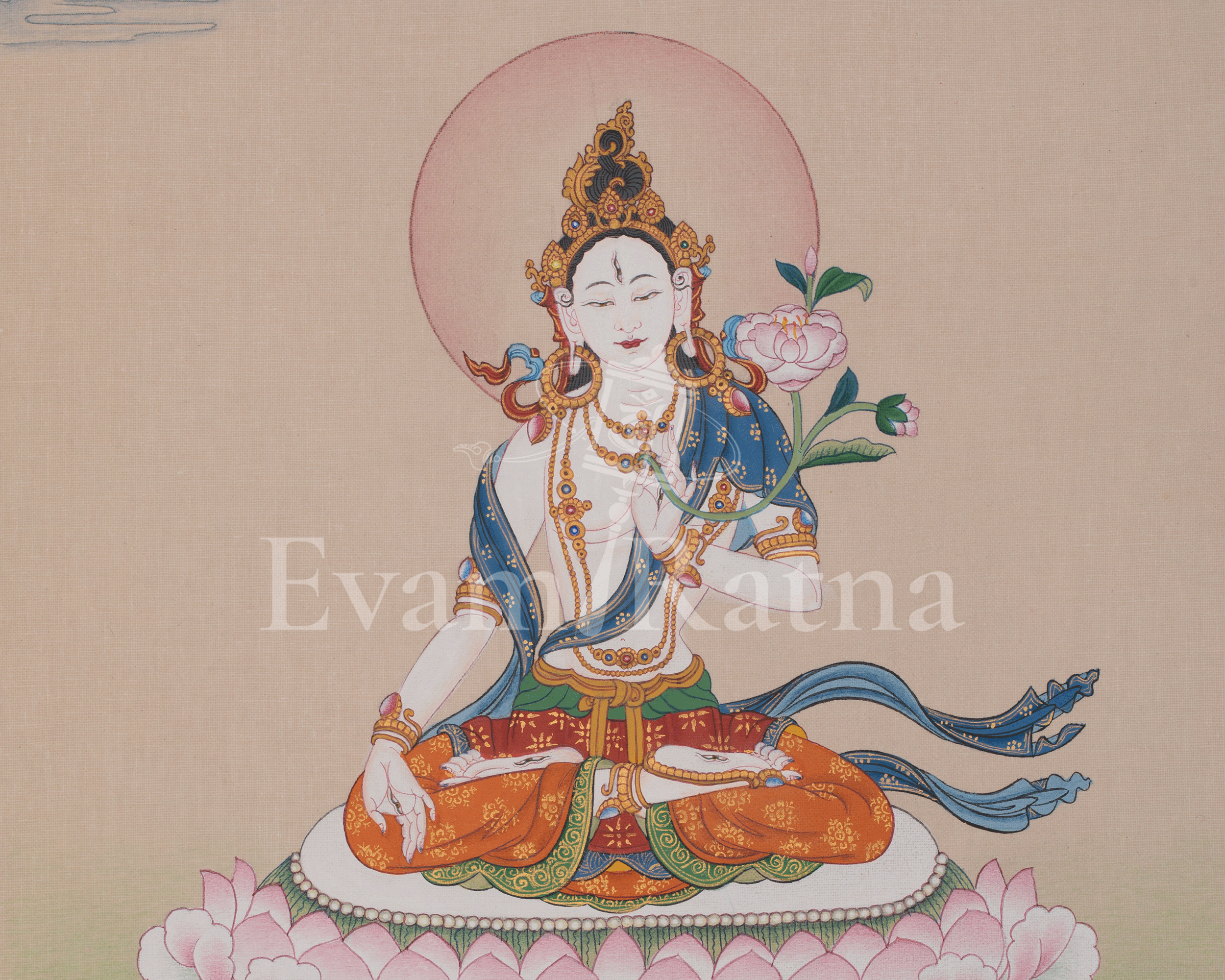 Healing Deity White Tara Art | Tibetan Compassion Artwork | Traditional Thangka