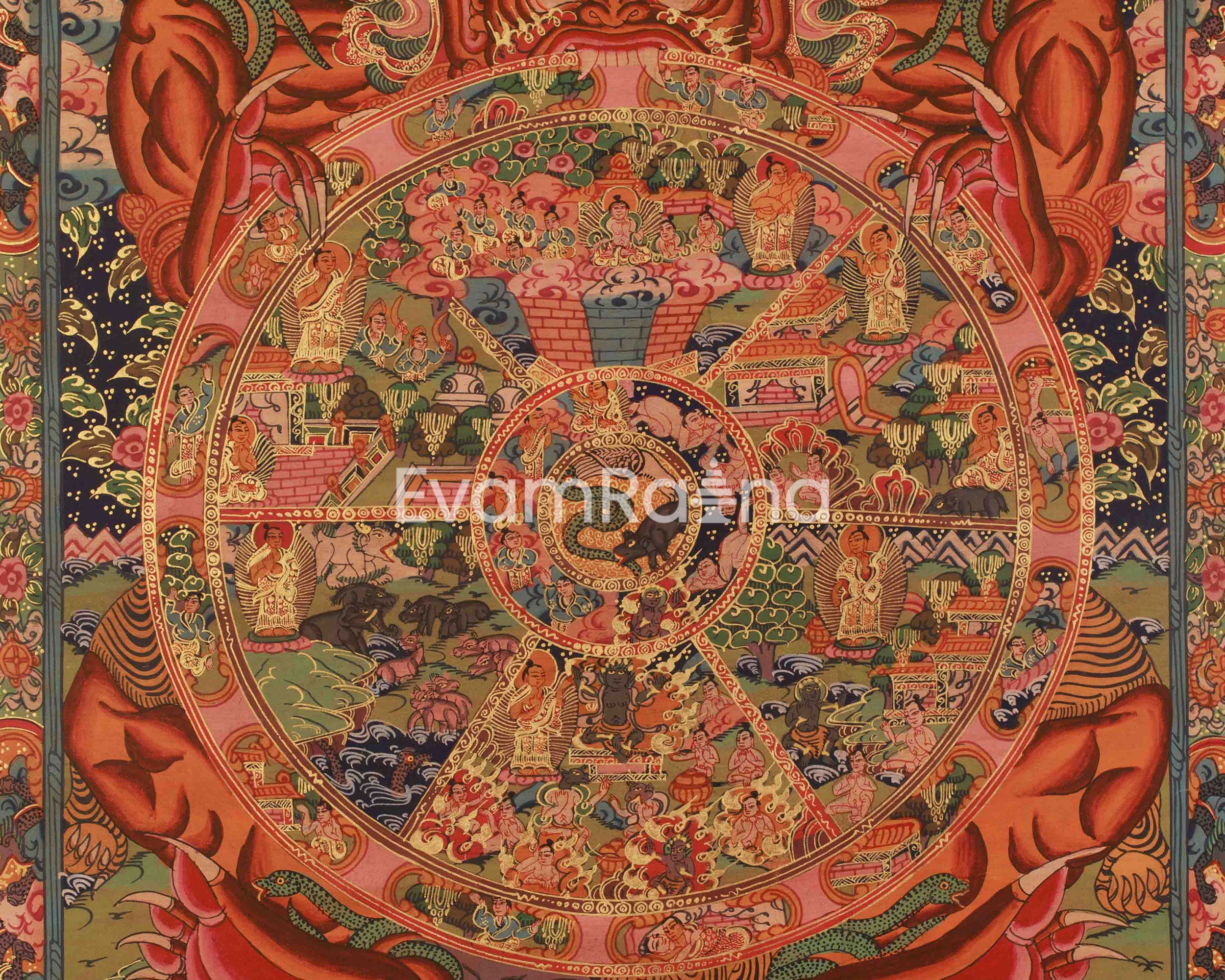 Wheel Of Life Artwork | Traditional Tibetan Bhavachakra Thangka | Buddhist Meditation Altar