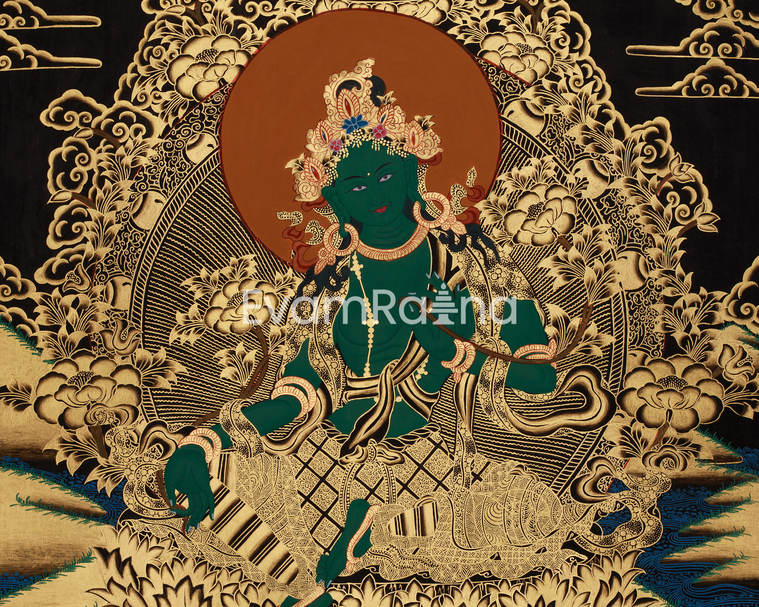 Mother Green Tara Healing Art | Tibetan Buddhist Thangka| Sacred Art Of Wisdom & Swift Blessings