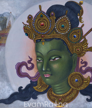 Green Tara Female Buddha Of Enlighten Activity Paubha Print | Green Tara, The Mother Of All Buddhas